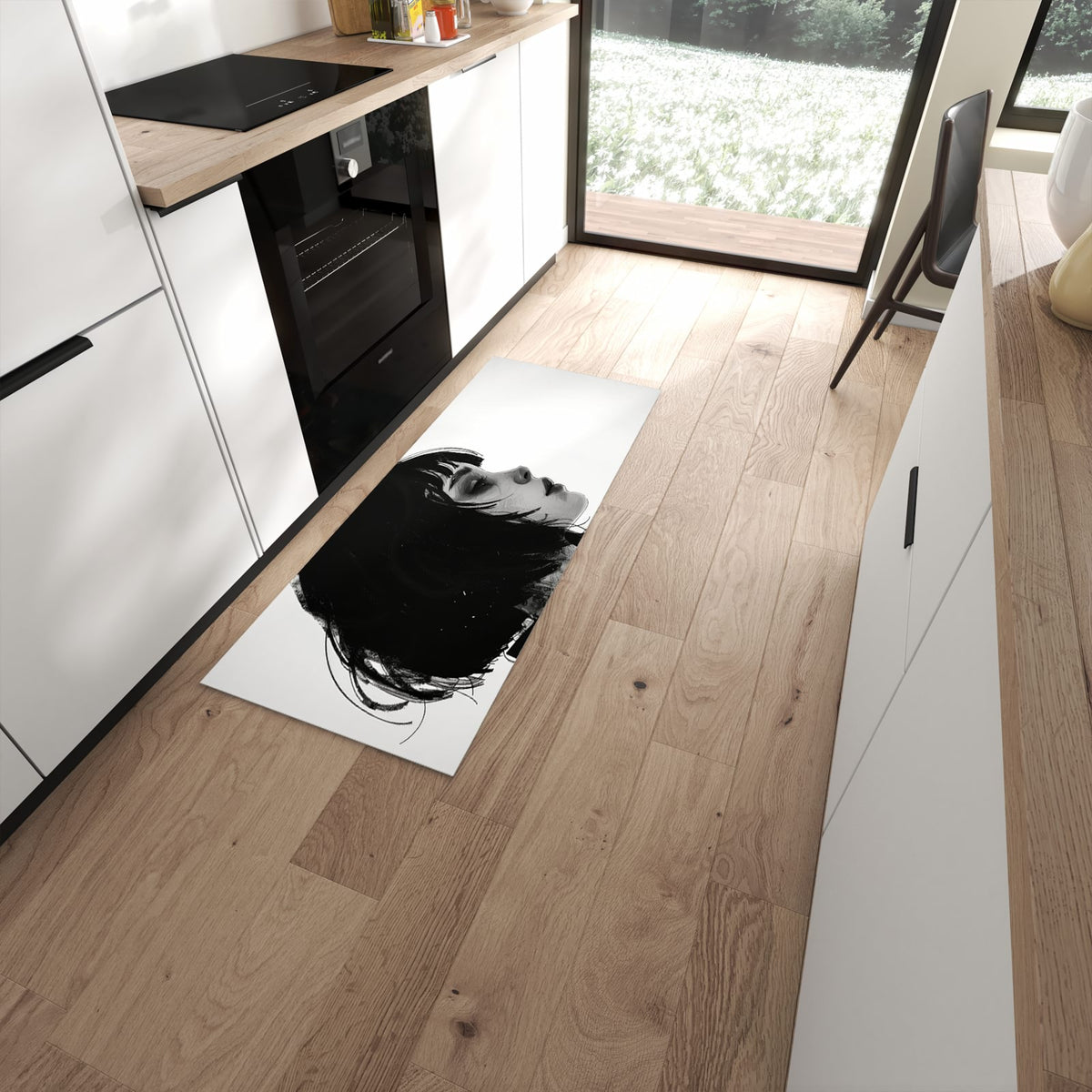 Hygienischer rutschfester Küchenteppich mit Motiv Silhouetten Porträt in moderner Küche #grösse_60 x 150 cm