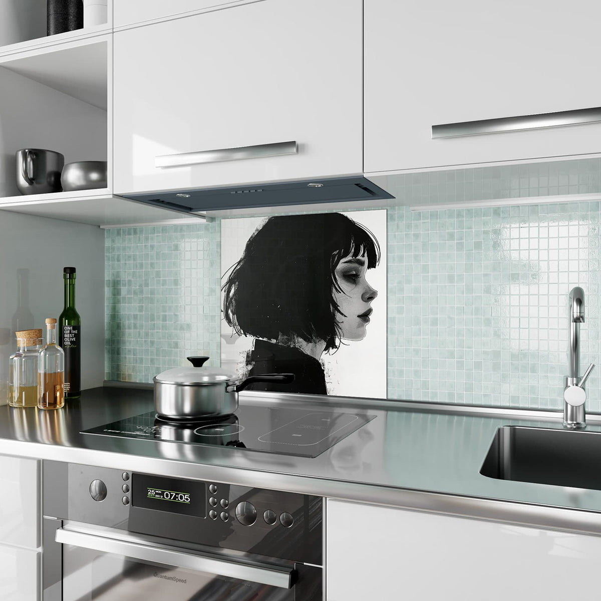 Küchenrückwand Schwarzer Bob im Profil aus Glas – Profil mit Bob und geschlossenen Augen