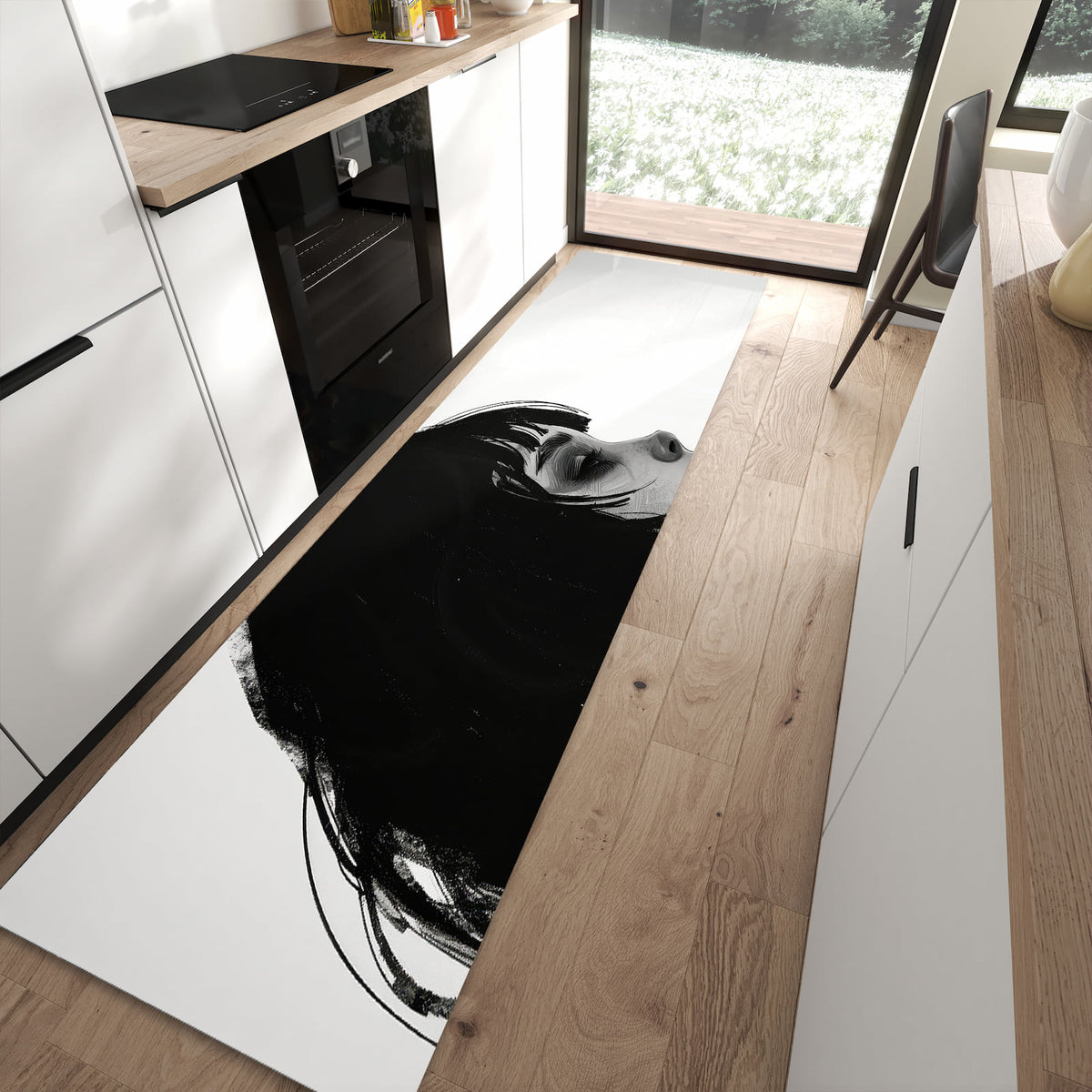 Farbbeständiger waschbarer Küchenläufer mit Motiv Silhouetten Porträt in moderner Küche