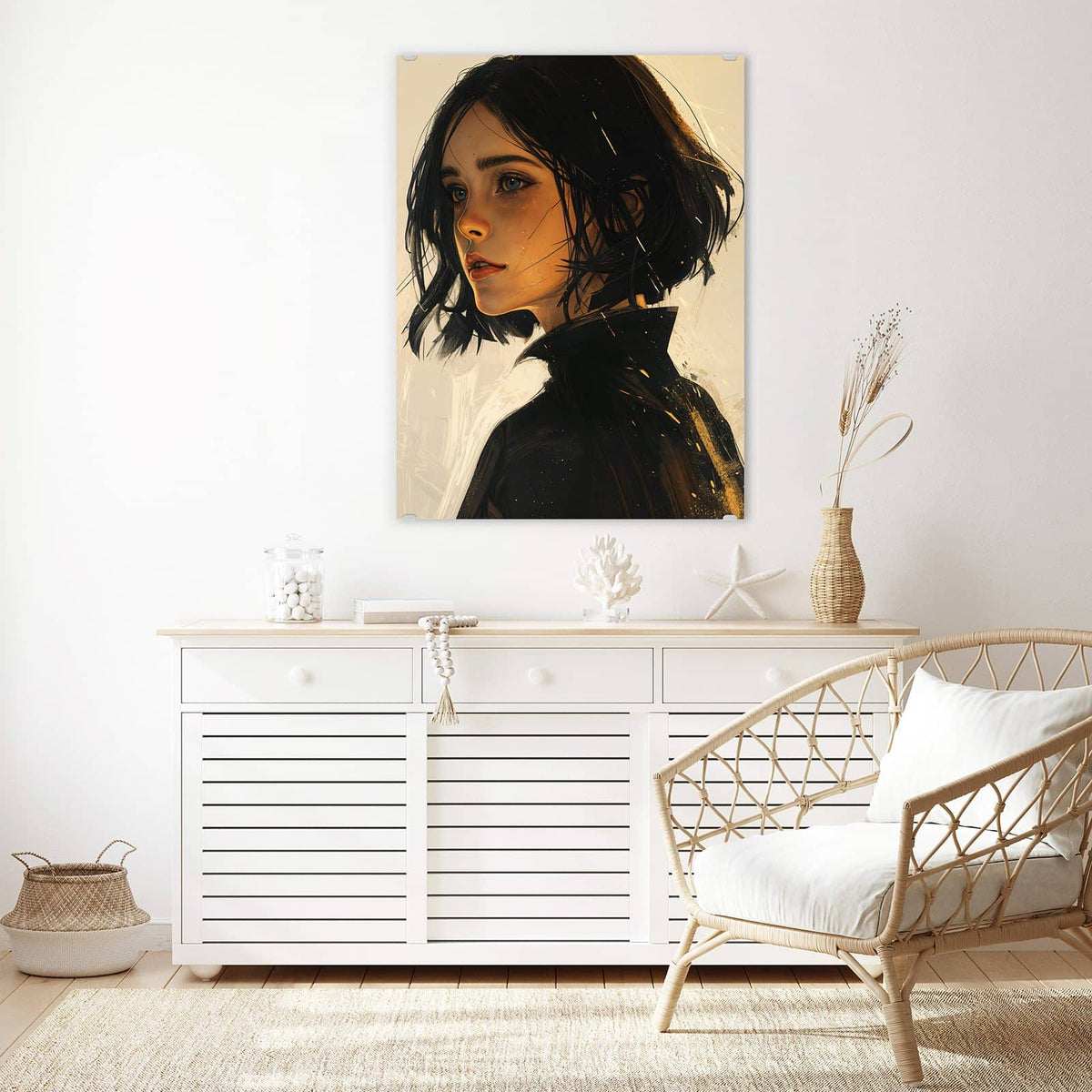 Aufhängung liegt bei – Motiv später wechselbar – Wandbild - Frau mit dunklem Bob - Hochformat