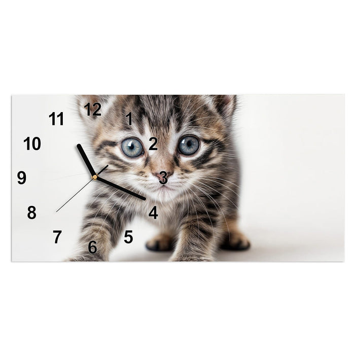 Wanduhr Sanfte Katzenjunges aus Glas – Querformat 60 × 30 cm mit Ziffernblatt Modern