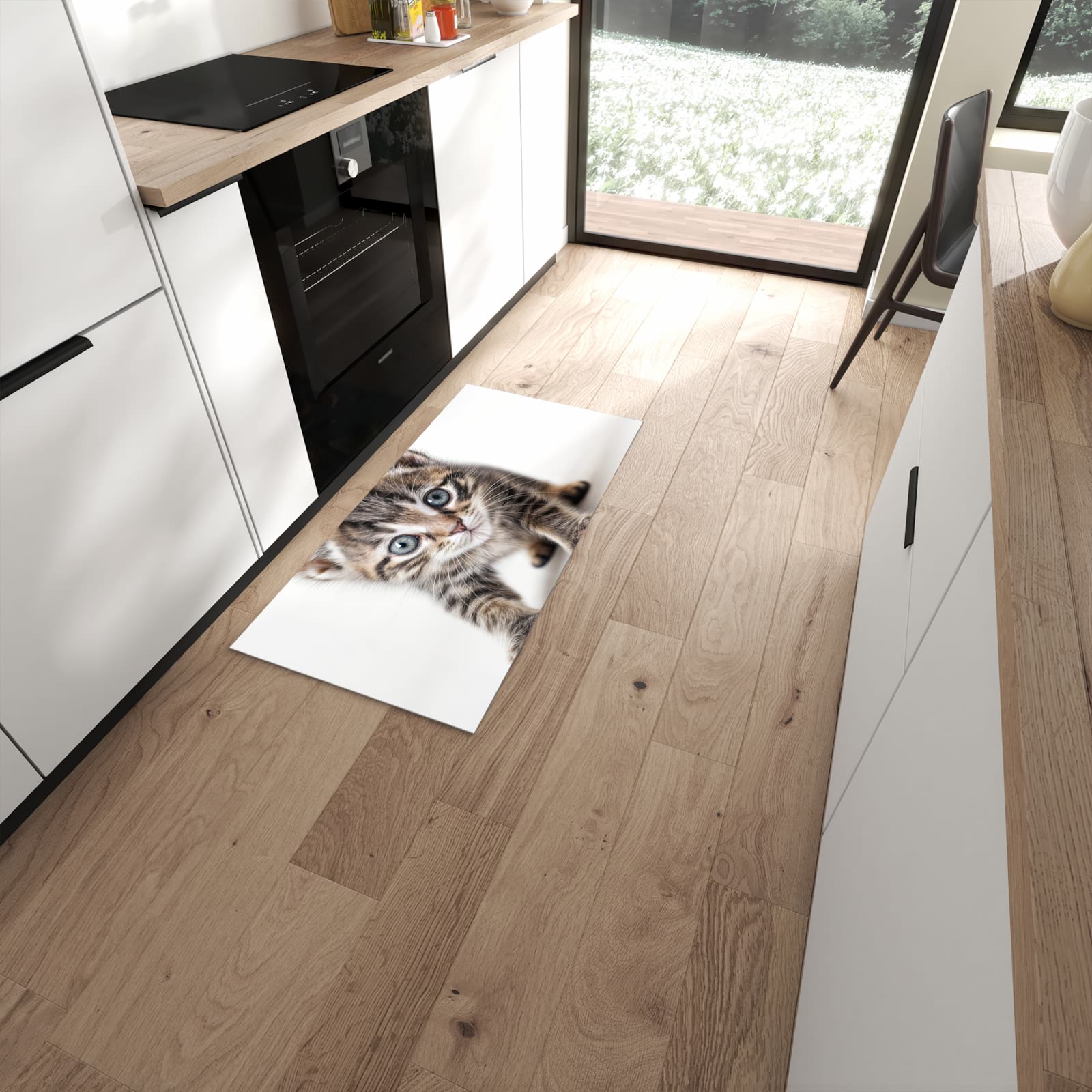 Küchenteppich mit Motiv Sanfte Katzenjunges für angenehme Haptik in moderner Küche #grösse_60 x 120 cm
