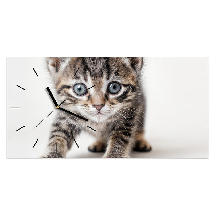 Wanduhr Sanfte Katzenjunges aus Glas – Querformat 60 × 30 cm mit Ziffernblatt Linie