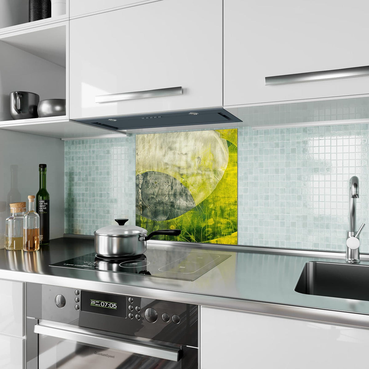 Küchenrückwand Gelbgrüne Formen aus Glas – Organische Formen in Gelb und Grün