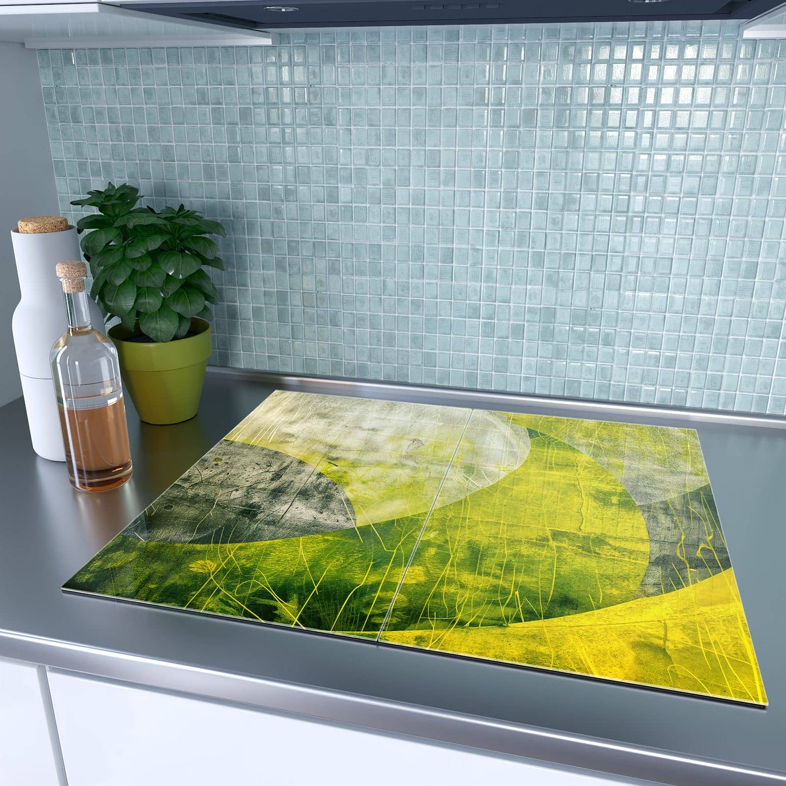 2-teilige Herdabdeckplatte mit Abstraktkunst-Motiv auf dem Ceranfeld