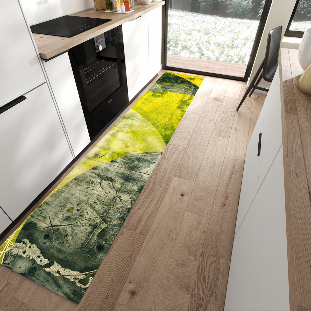 13 Größen – von 60 × 90 bis 80 × 300 cm – Küchenläufer - Gelbgrüne Formen