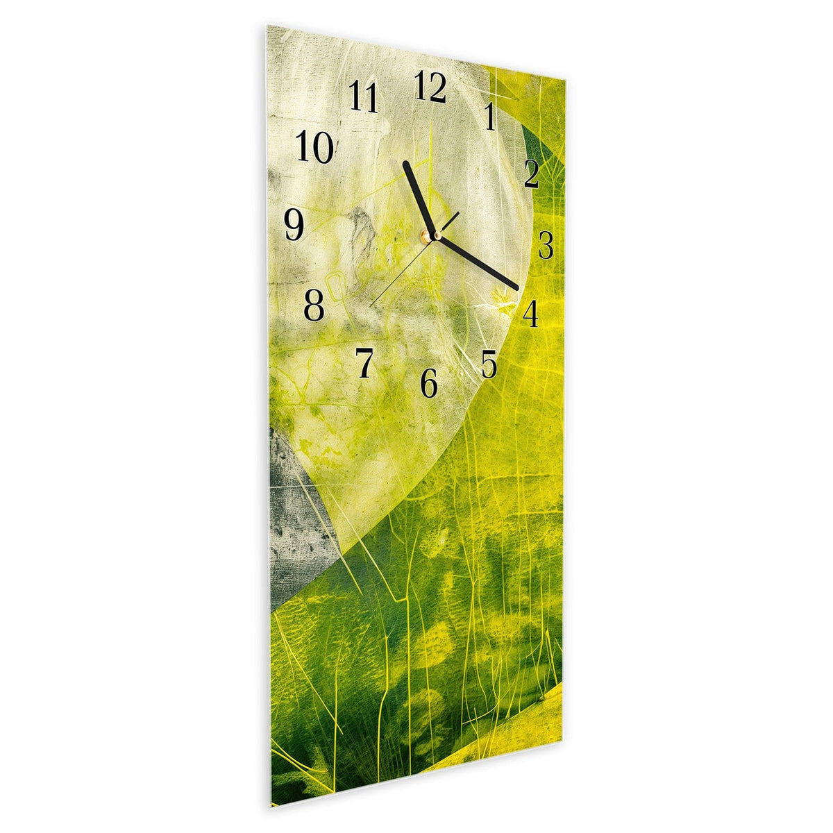 Vormontiert – mit Schwebeeffekt – Wanduhr Abstraktkunst aus Glas – Hochformat 30 × 60 cm