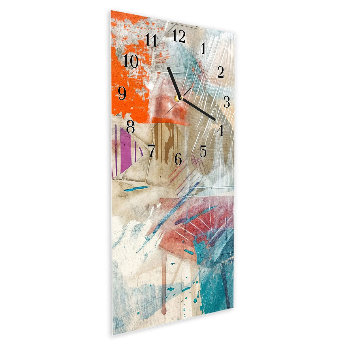 Vormontiert – mit Schwebeeffekt – Wanduhr Moderne Abstraktion aus Glas – Hochformat 30 × 60 cm