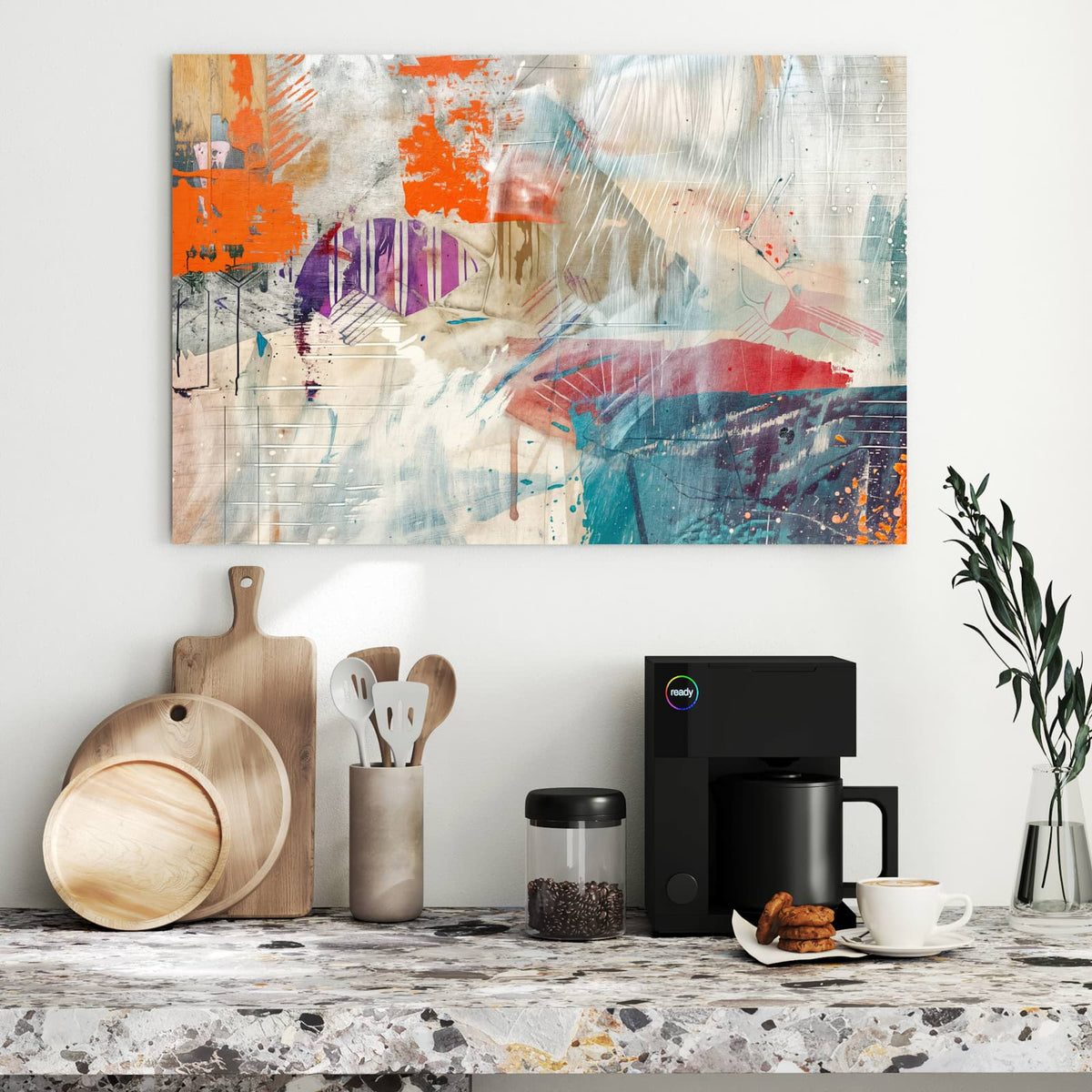 Metall Magnettafel - Moderne Abstraktion – Farbfelder in Orange und Türkis