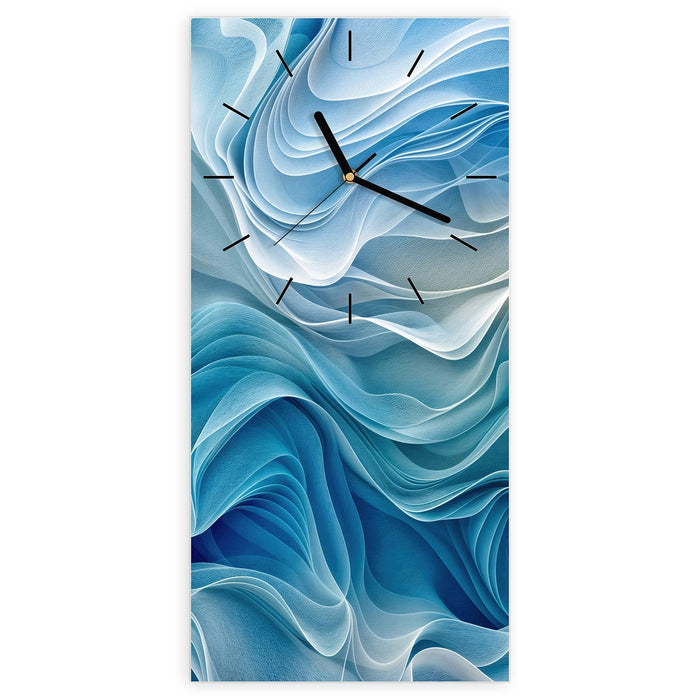 Wanduhr Wellenfließend aus Glas – Hochformat 30 × 60 cm mit Ziffernblatt Linie