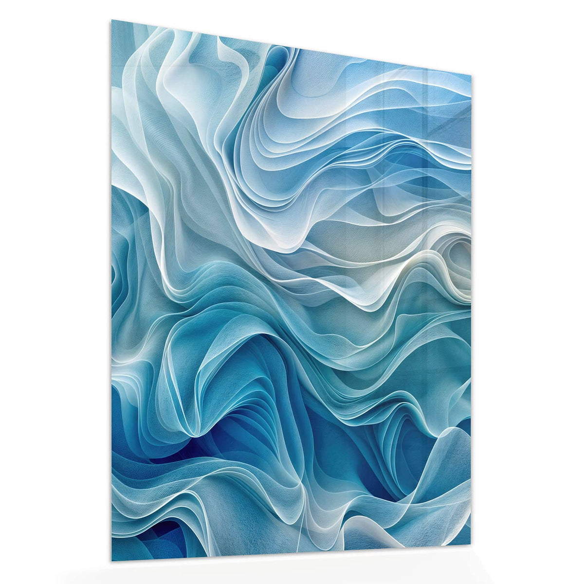 Echtglas, 4 mm – kein Acryl, keine Folie – Wandbild - Wellen in Blau - Hochformat