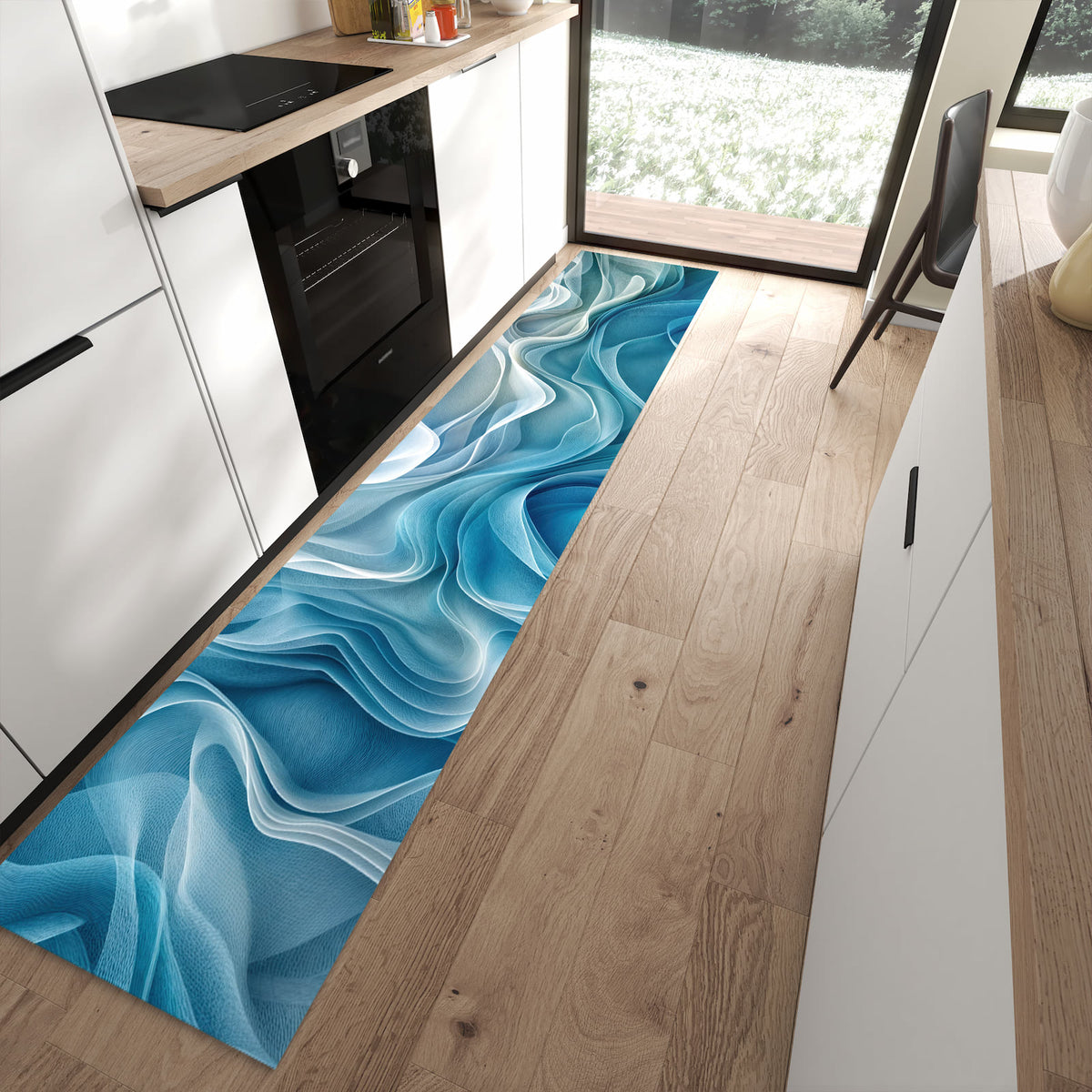 13 Größen – von 60 × 90 bis 80 × 300 cm – Küchenläufer - Wellen in Blau