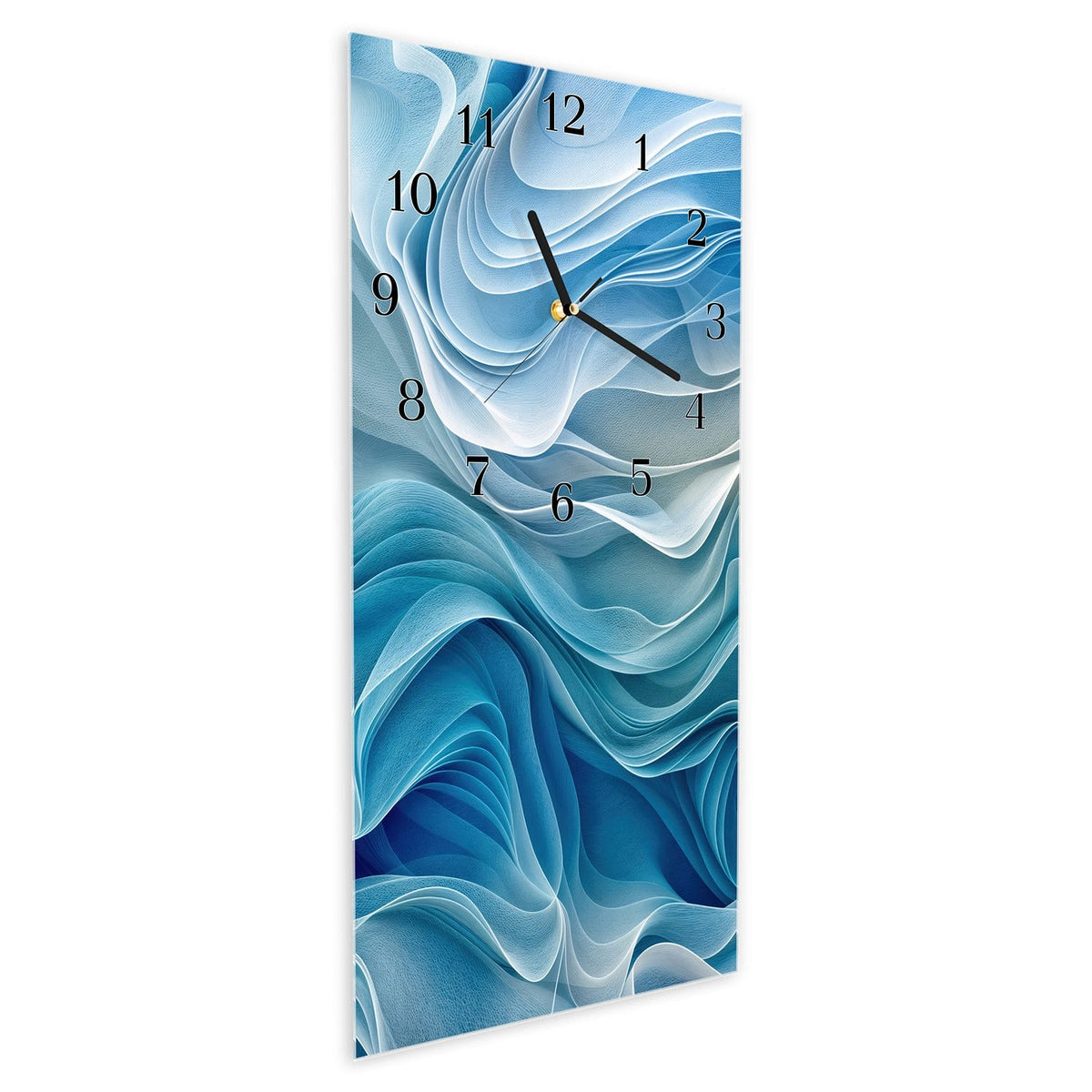 Vormontiert – mit Schwebeeffekt – Wanduhr Wellenfließend aus Glas – Hochformat 30 × 60 cm