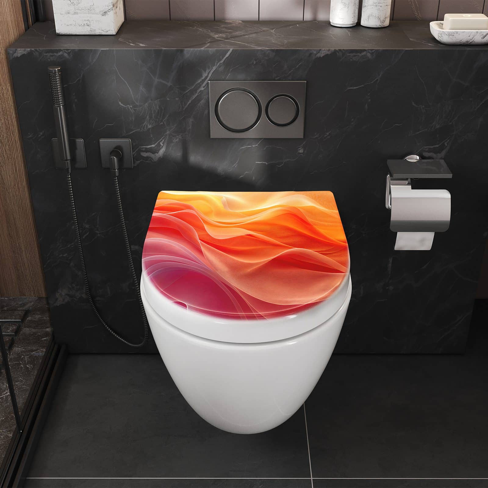 WC-Sitz mit Absenkautomatik Sanfte Farbwirbel