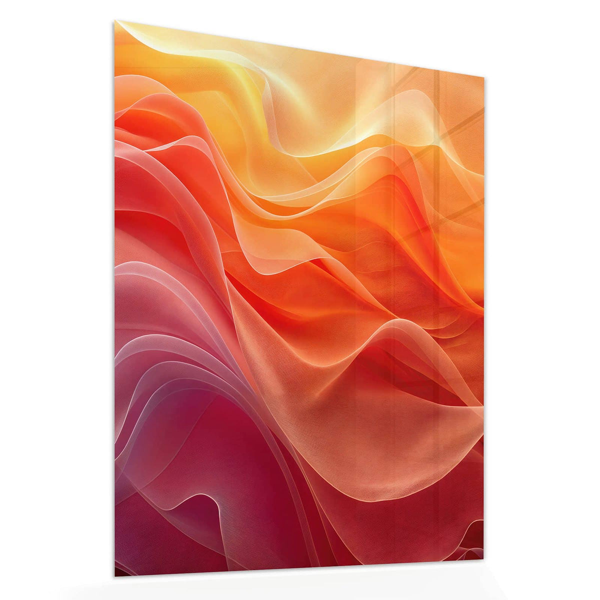 Echtglas, 4 mm – kein Acryl, keine Folie – Wandbild - Orange Seidenfalten - Hochformat