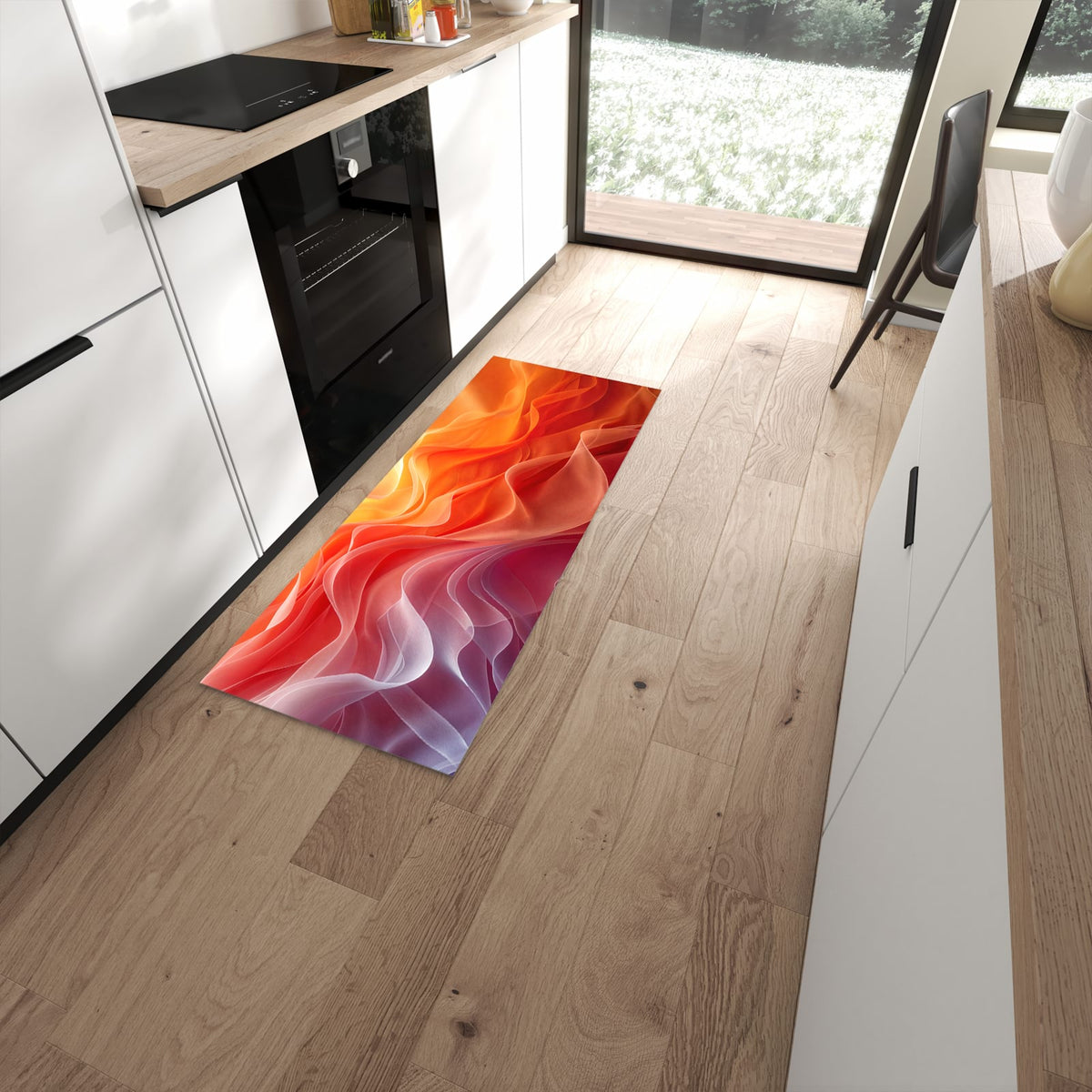Abwischen statt waschen – Küchenläufer - Orange Seidenfalten