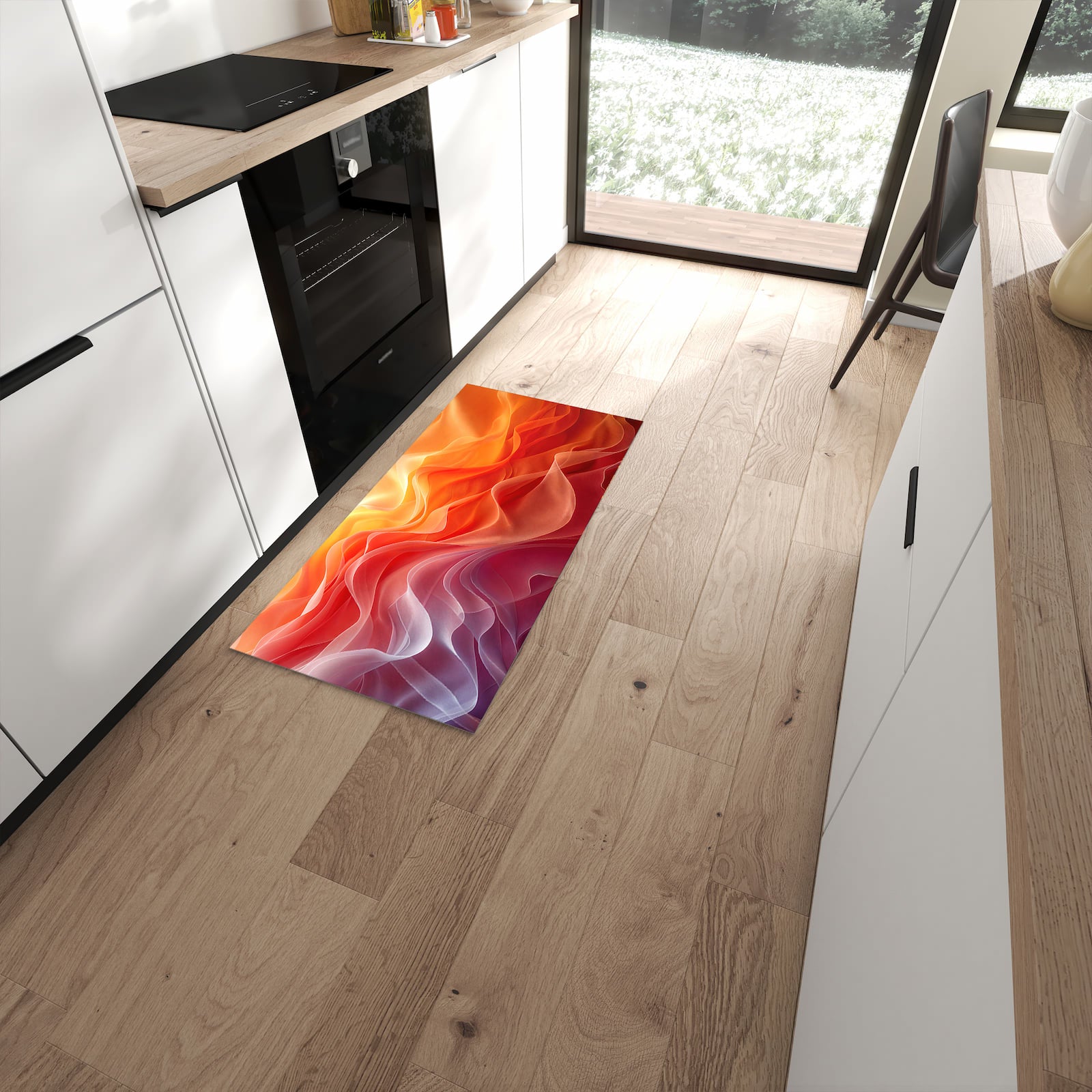 Komfortabler Küchenteppich mit Motiv Sanfte Farbwirbel in moderner Küche #grösse_60 x 120 cm