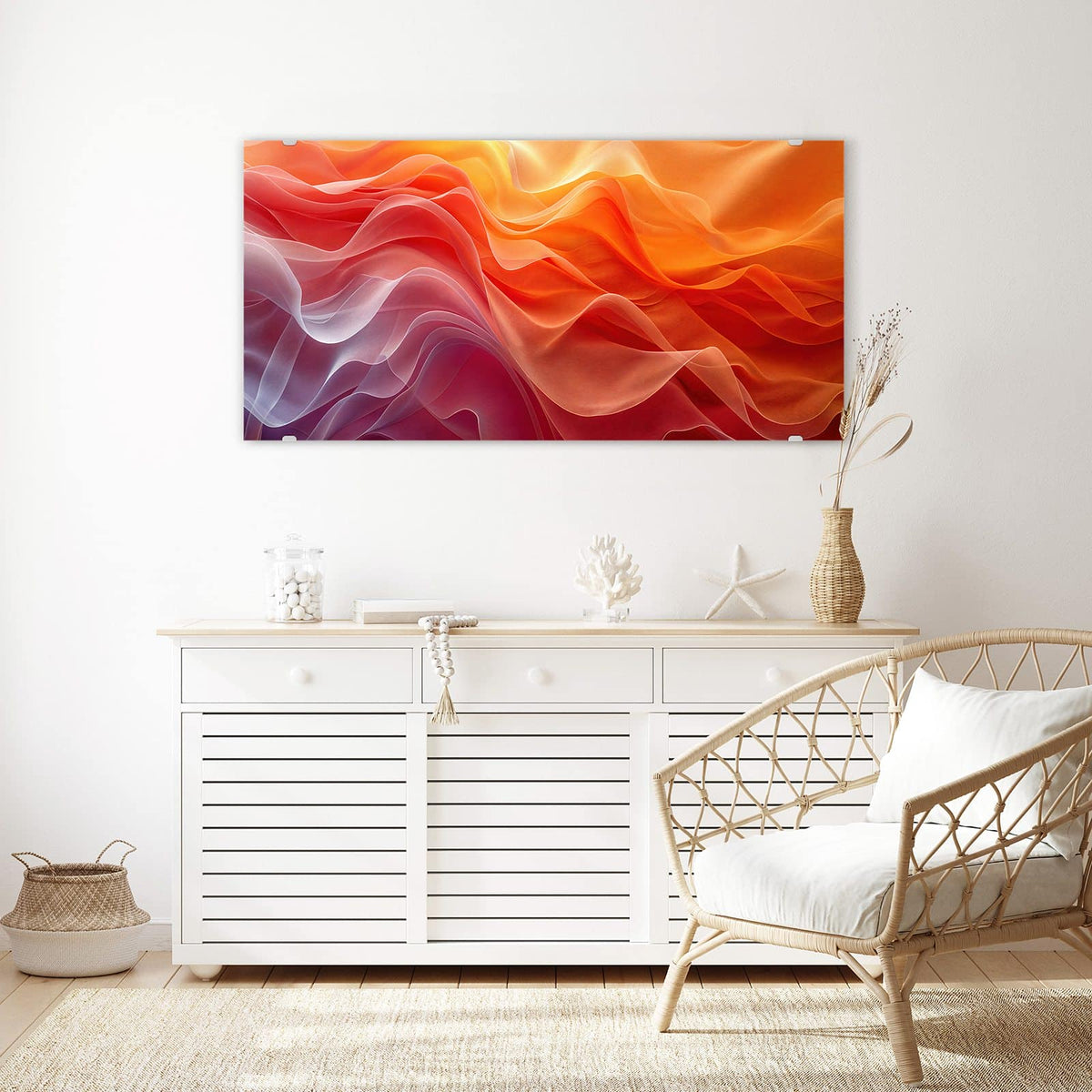 Echtglas, 4 mm – kein Acryl, keine Folie – Wandbild - Orange Seidenfalten - Querformat