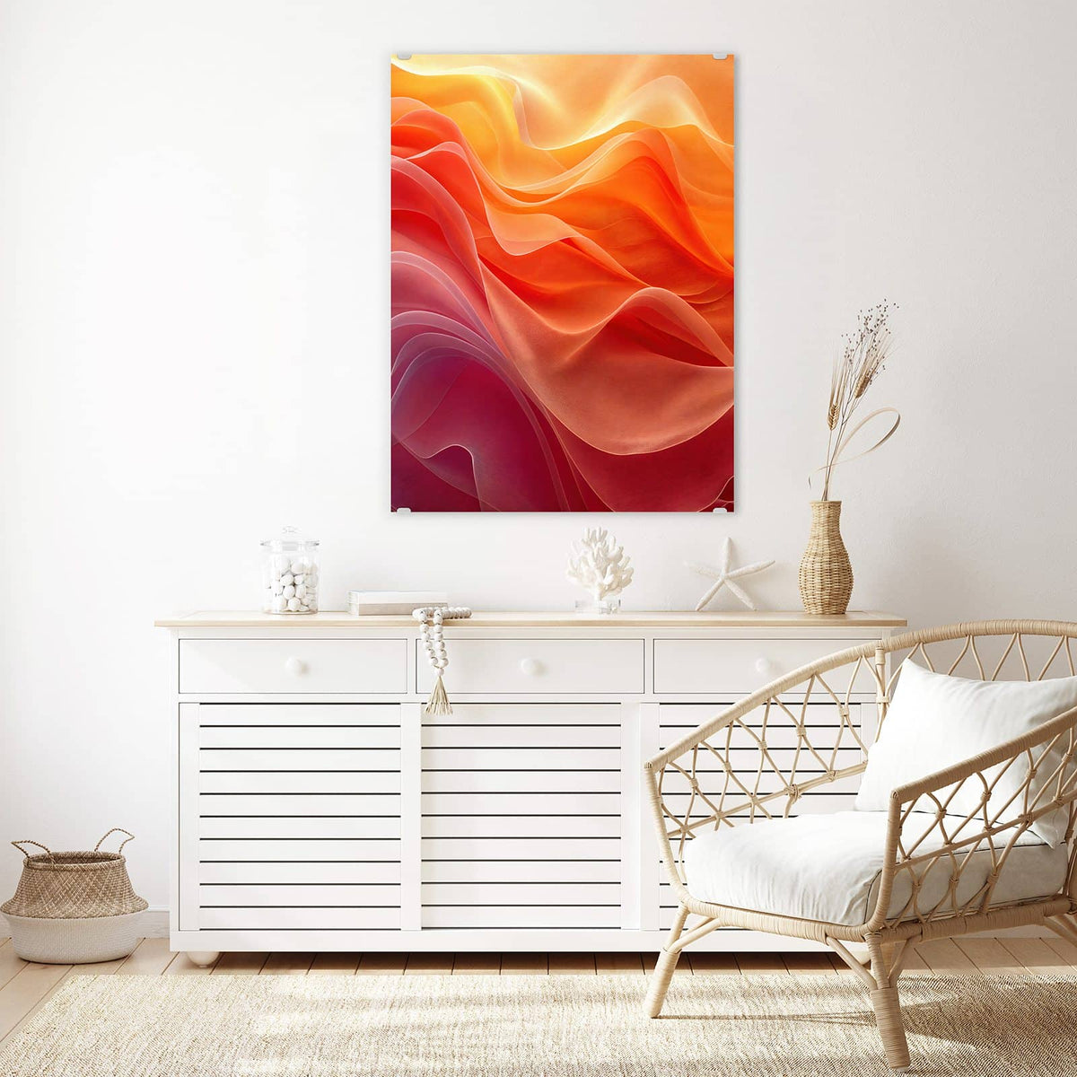 Aufhängung liegt bei – Motiv später wechselbar – Wandbild - Orange Seidenfalten - Hochformat