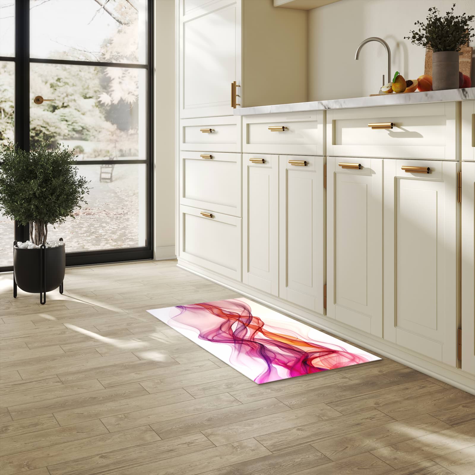 Rutschfester Küchenteppich mit Motiv Farbige Schleier in heller Küche