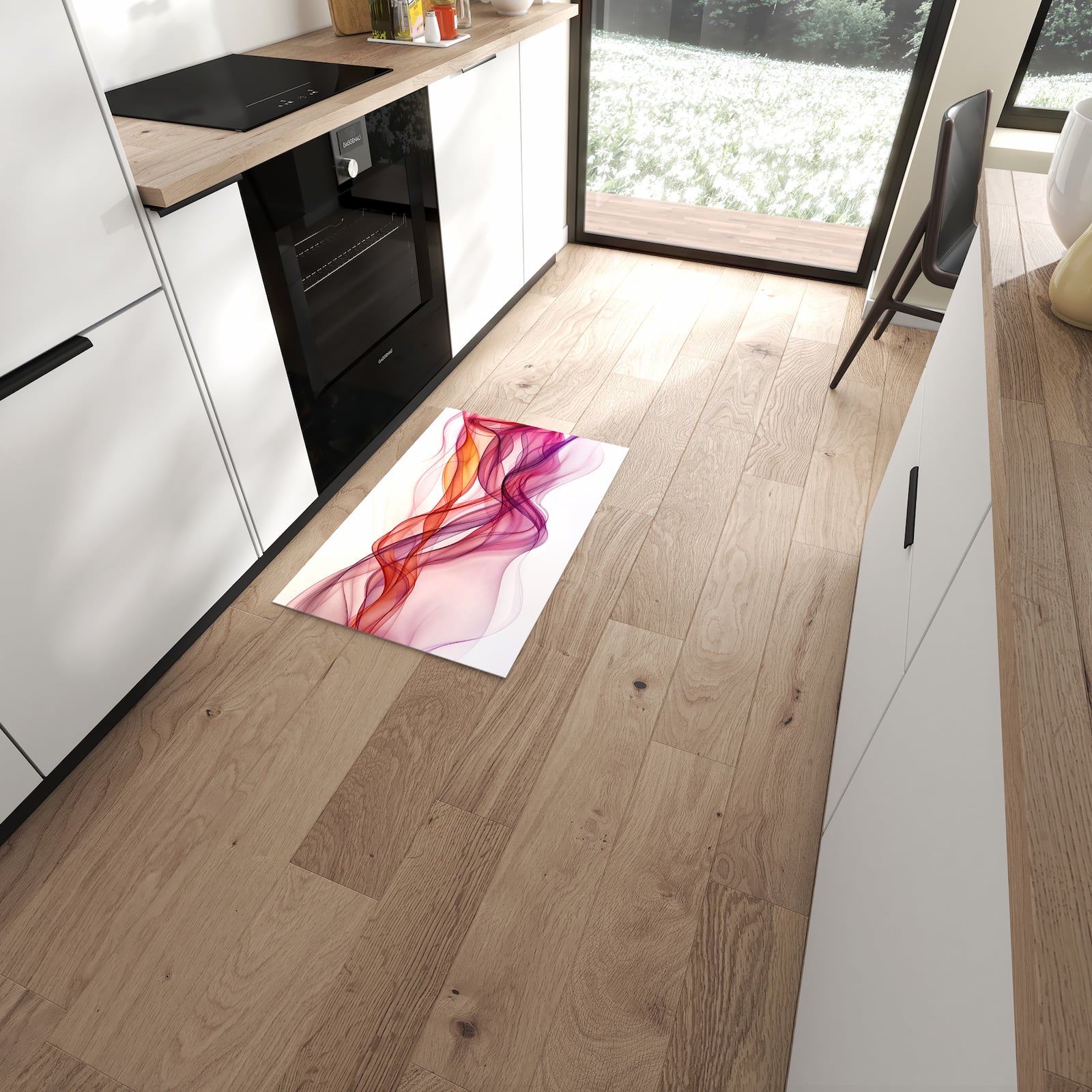 Farbbeständiger Küchenläufer mit Motiv Farbige Schleier in moderner Küche