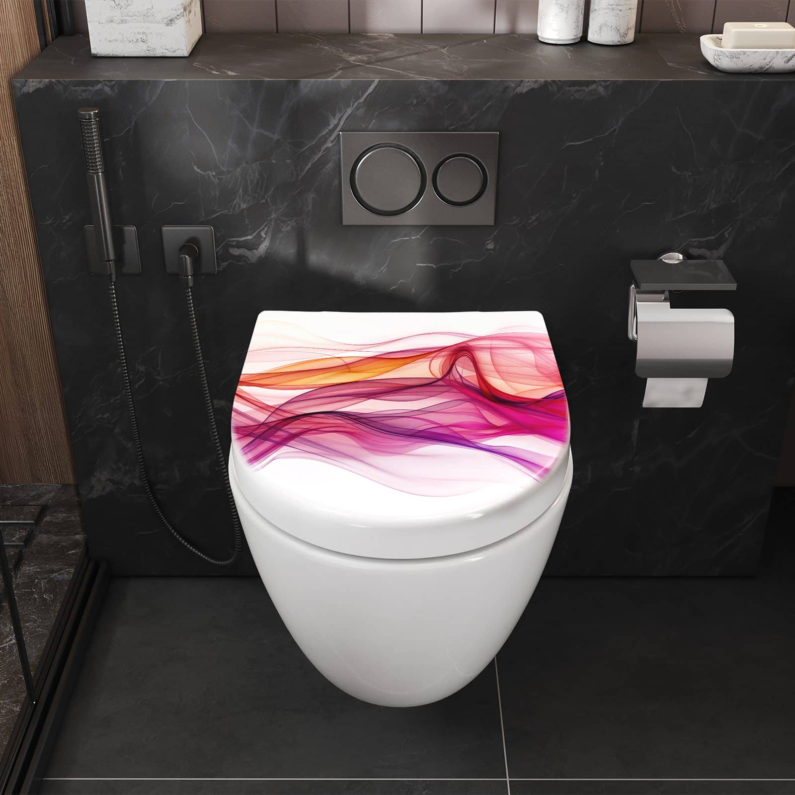 WC-Sitz mit Absenkautomatik Farbige Schleier