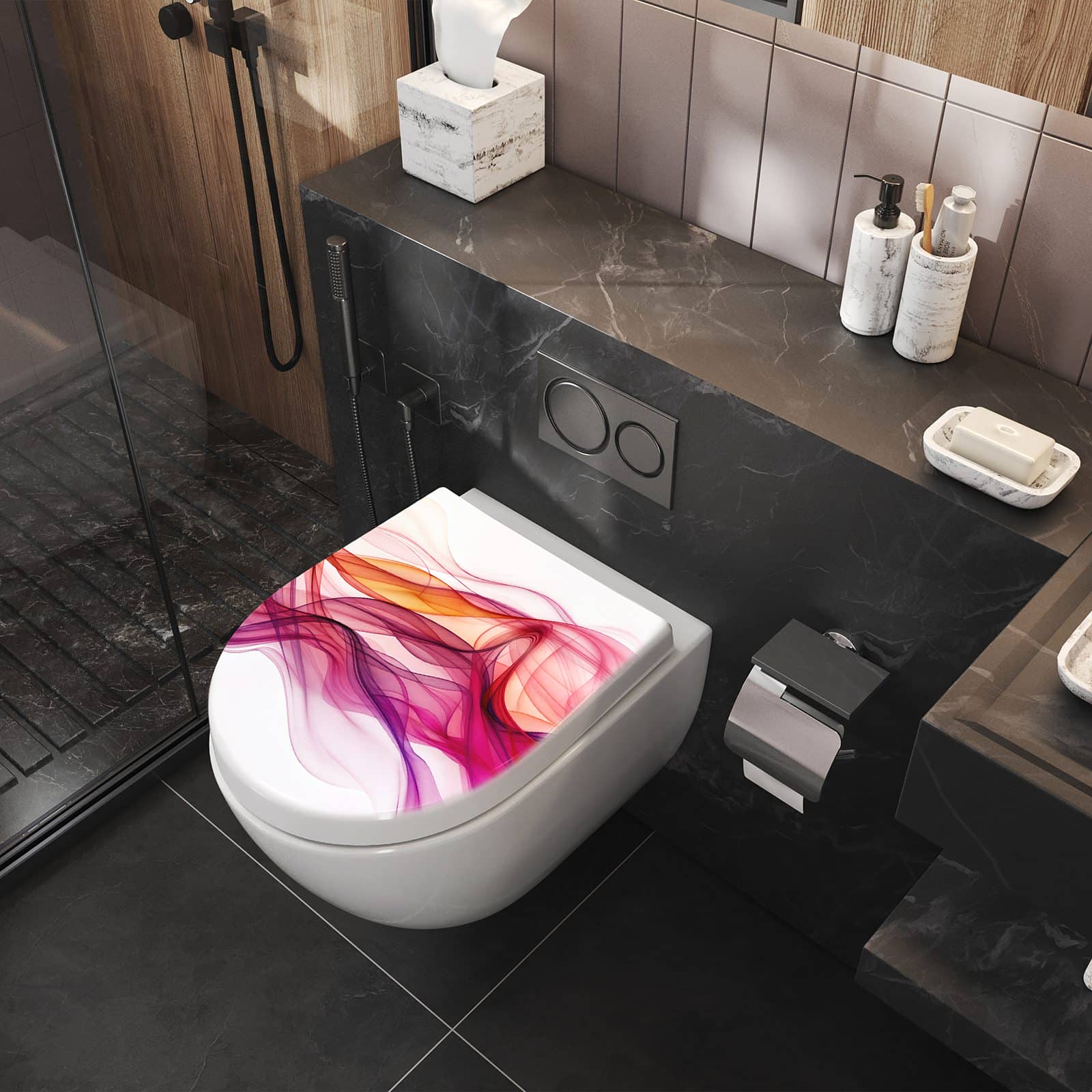 WC-Sitz mit Absenkautomatik Farbige Schleier