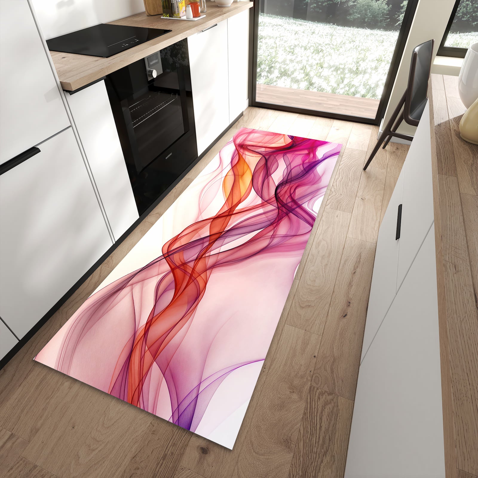 UV-beständiger Küchenteppich mit Motiv Farbige Schleier in moderner Küche