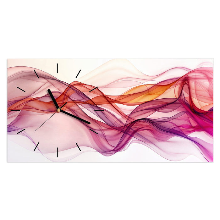 Wanduhr Farbige Schleier aus Glas – Querformat 60 × 30 cm mit Ziffernblatt Linie