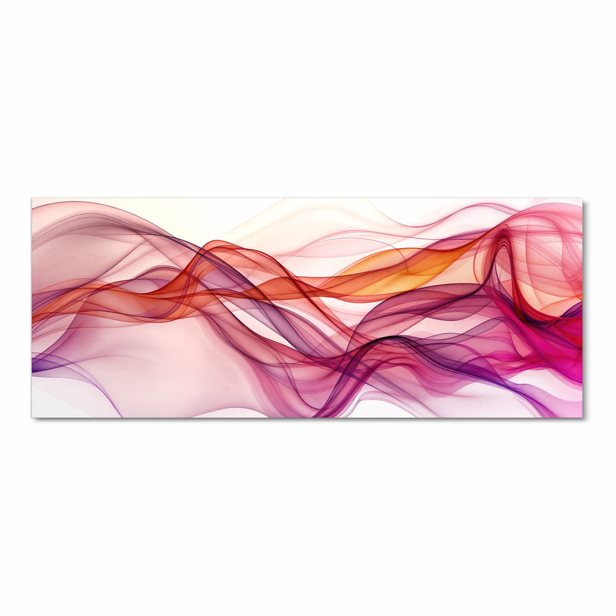 Durchscheinende, geschwungene Schleier in Magenta, Pink und Orange auf weißem Grund.