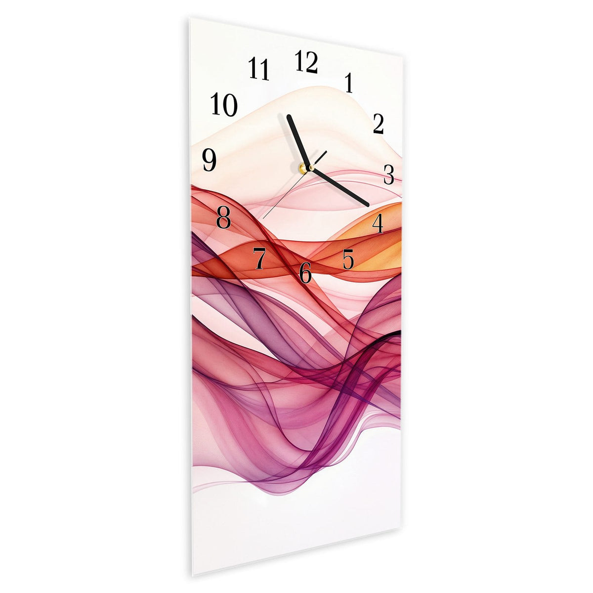 Vormontiert – mit Schwebeeffekt – Wanduhr Farbige Schleier aus Glas – Hochformat 30 × 60 cm