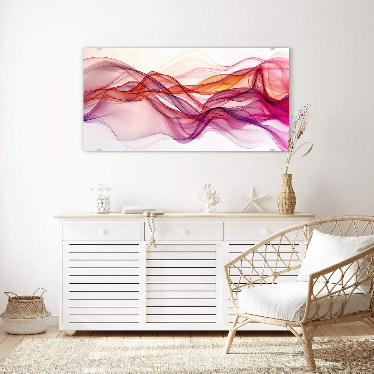 Echtglas, 4 mm – kein Acryl, keine Folie – Wandbild - Magenta Schleier - Querformat