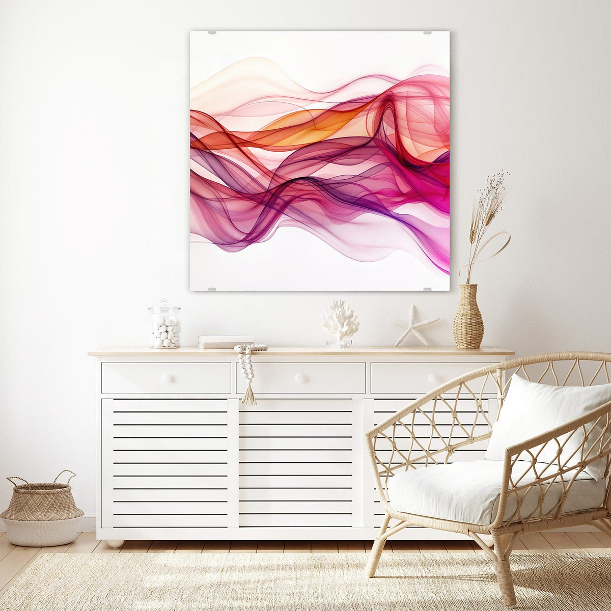 Echtglas, 4 mm – kein Acryl, keine Folie – Wandbild - Magenta Schleier - Quadratisch