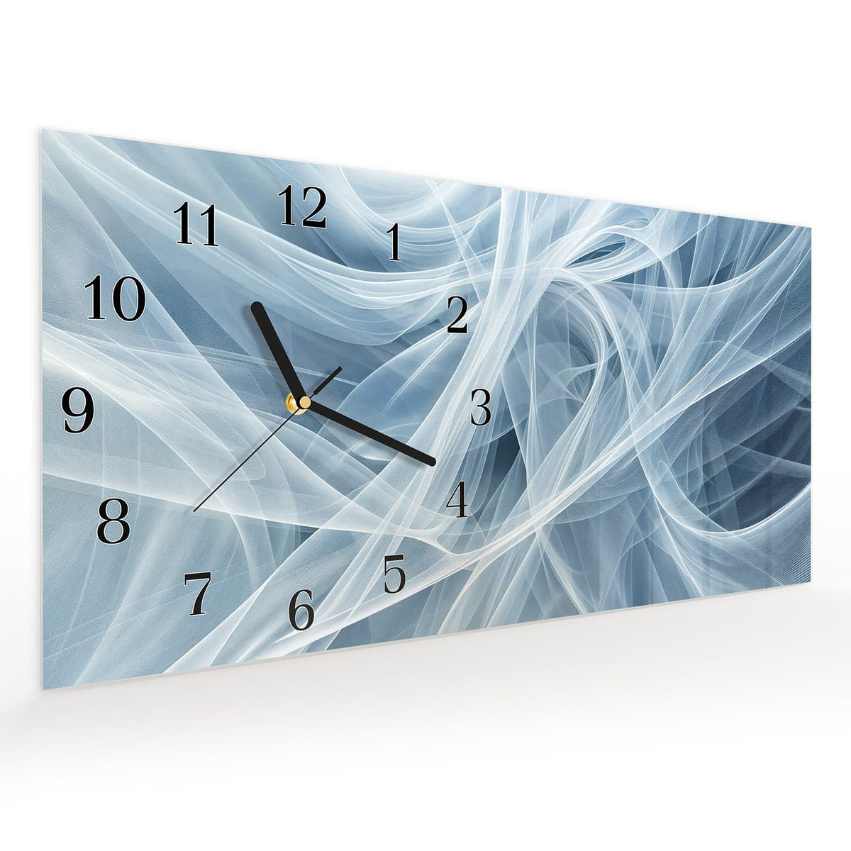 Vormontiert – mit Schwebeeffekt – Wanduhr Transparente Schleier aus Glas – Querformat 60 × 30 cm