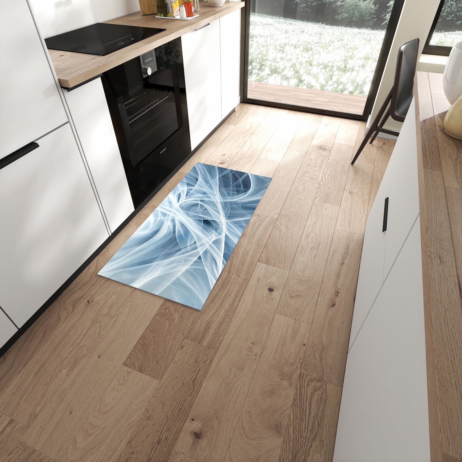 Fleckenresistenter Bodenläufer mit Motiv Transparente Schleier in moderner Küche #grösse_60 x 120 cm