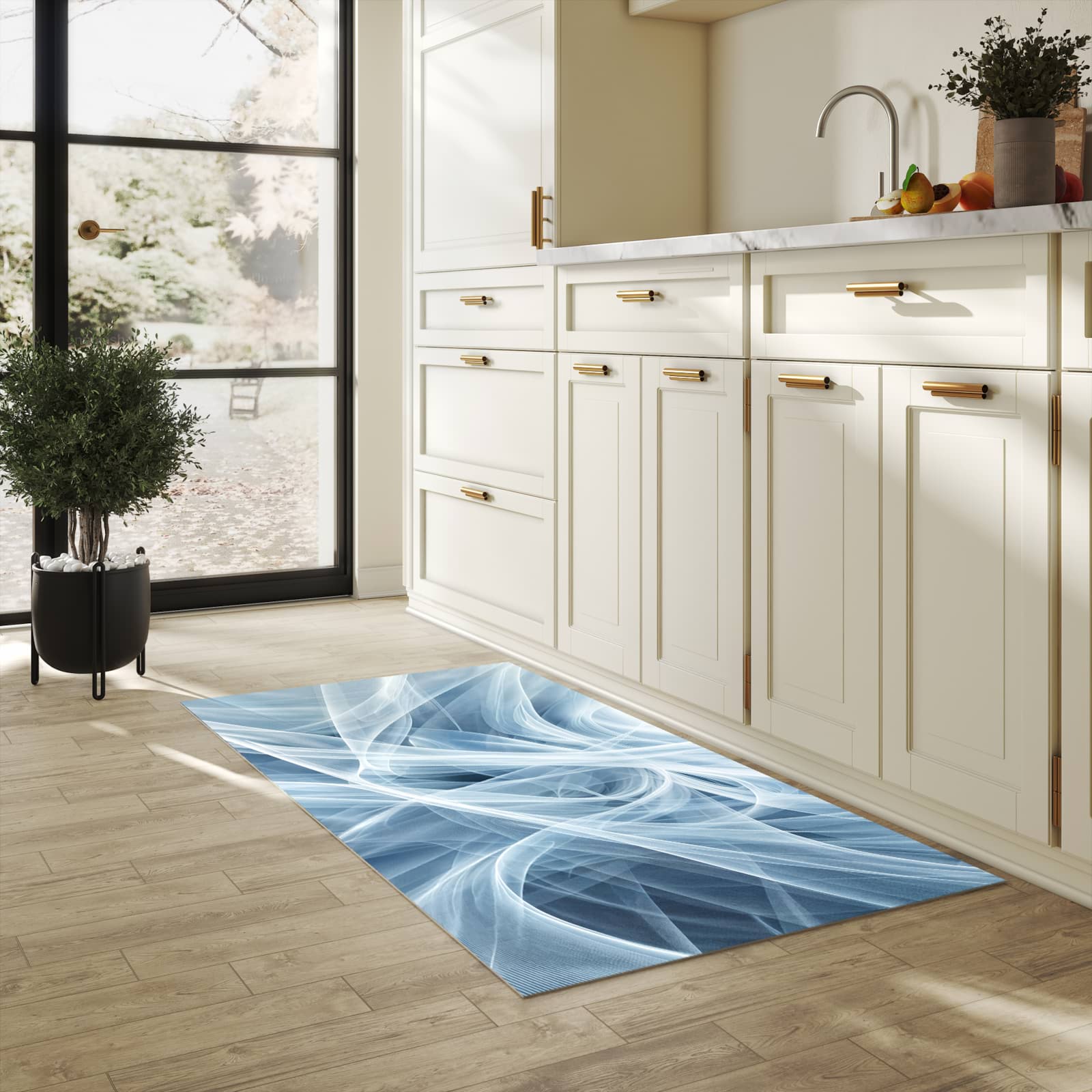 Waschbarer Küchenteppich mit Motiv Transparente Schleier in heller Küche