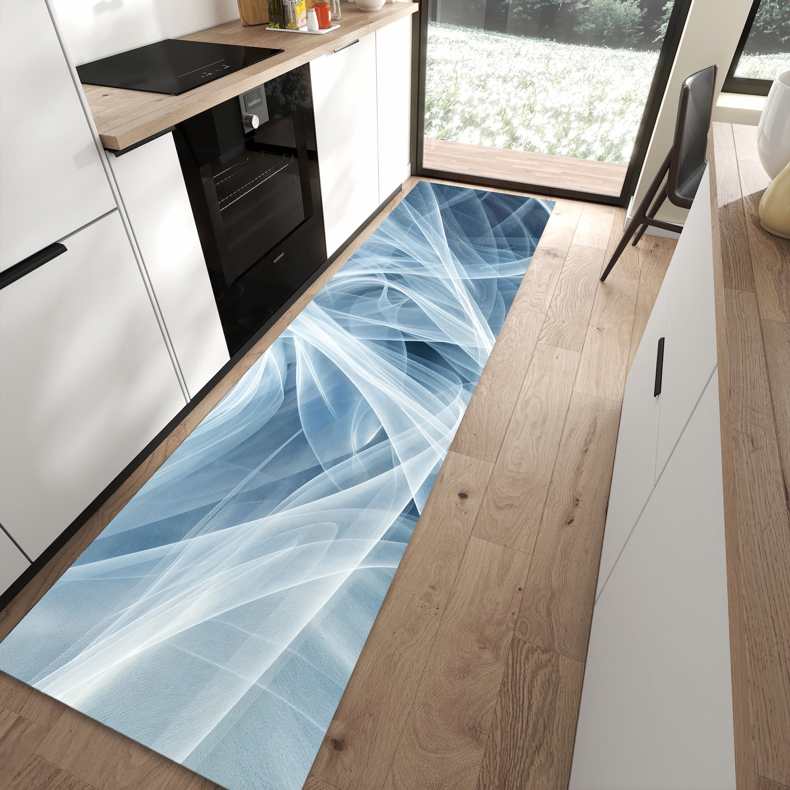 Hygienischer Küchenteppich mit Motiv Transparente Schleier in moderner Küche - waschbar