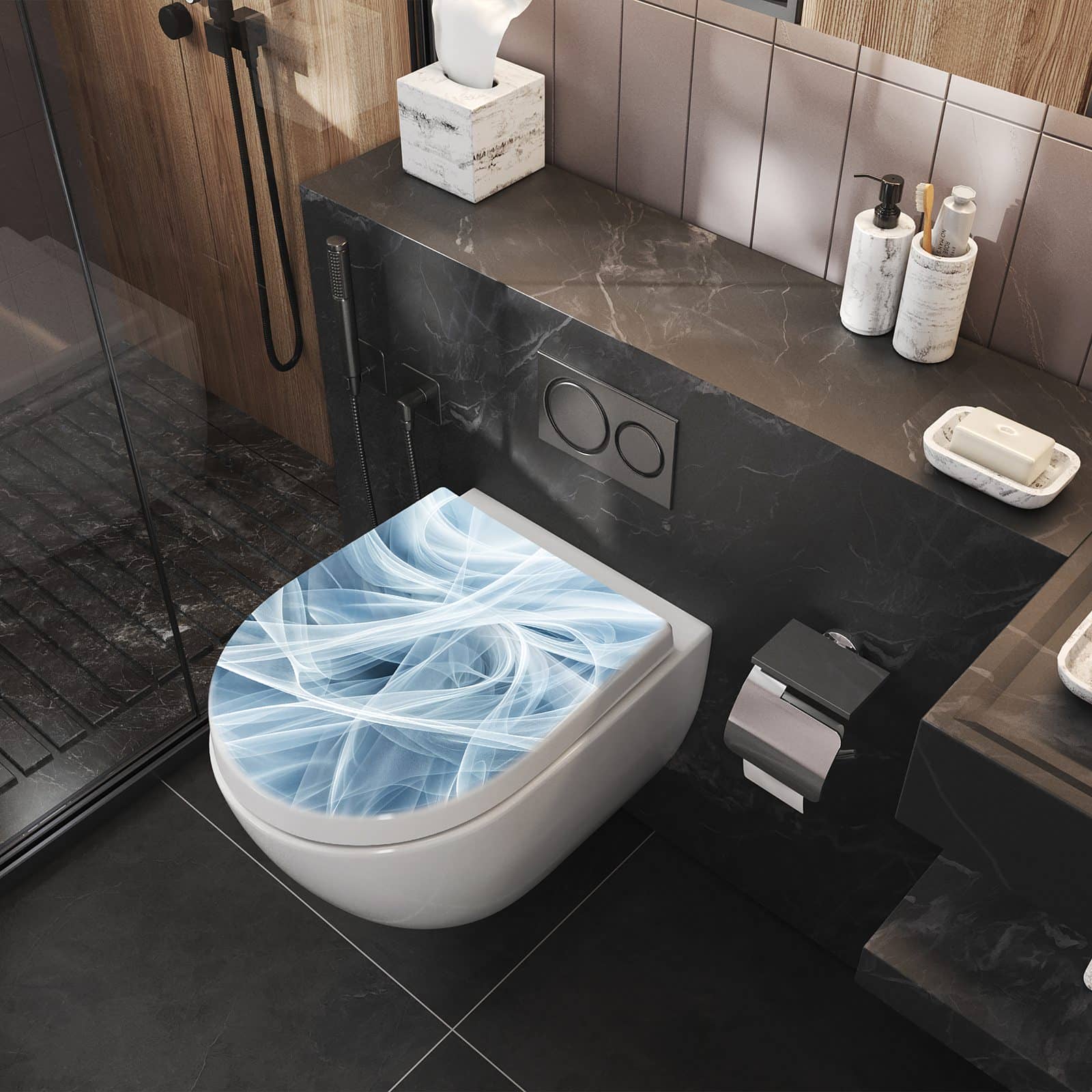 WC-Sitz mit Absenkautomatik Transparente Schleier