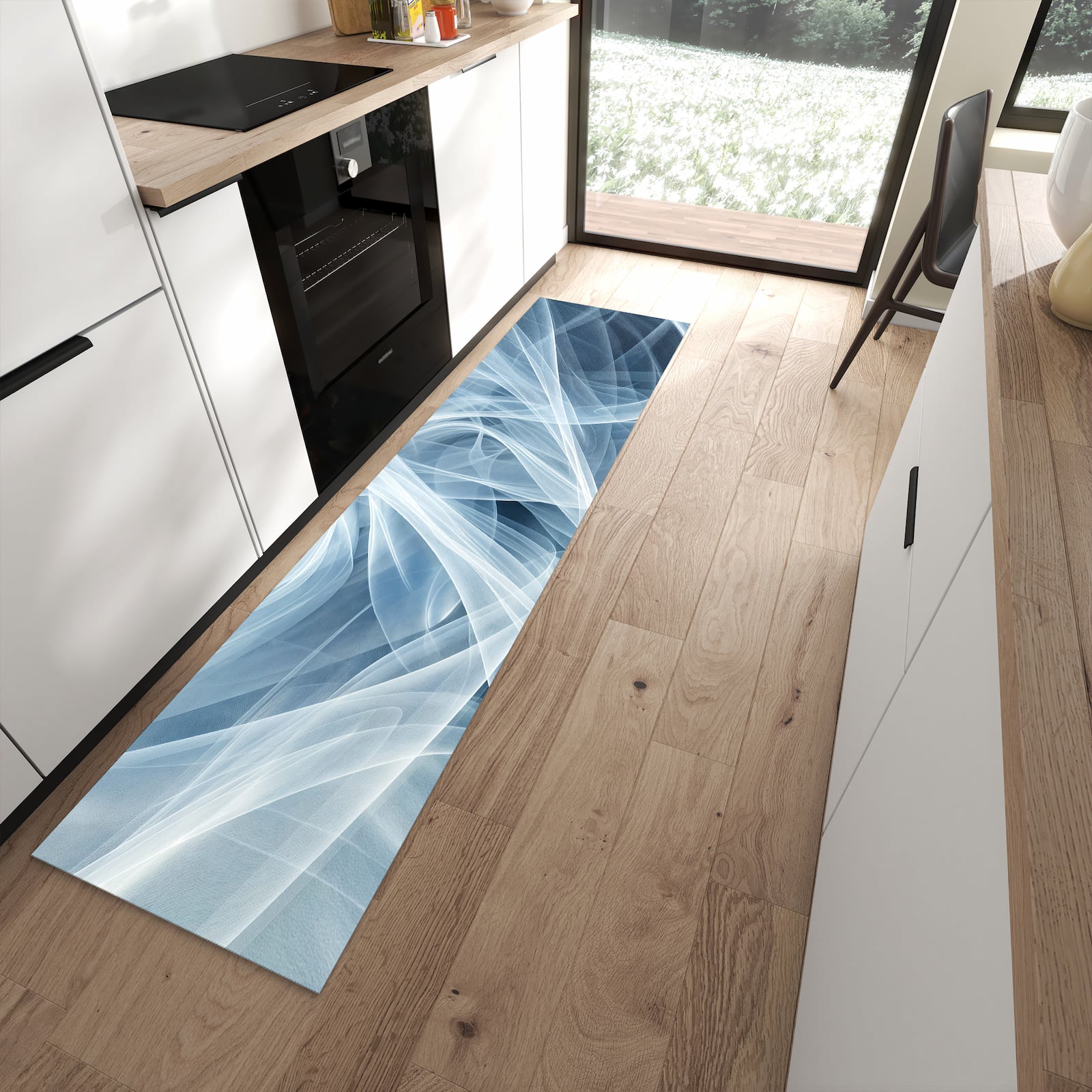 Langlebiger Küchenteppich mit Motiv Transparente Schleier in moderner Küche