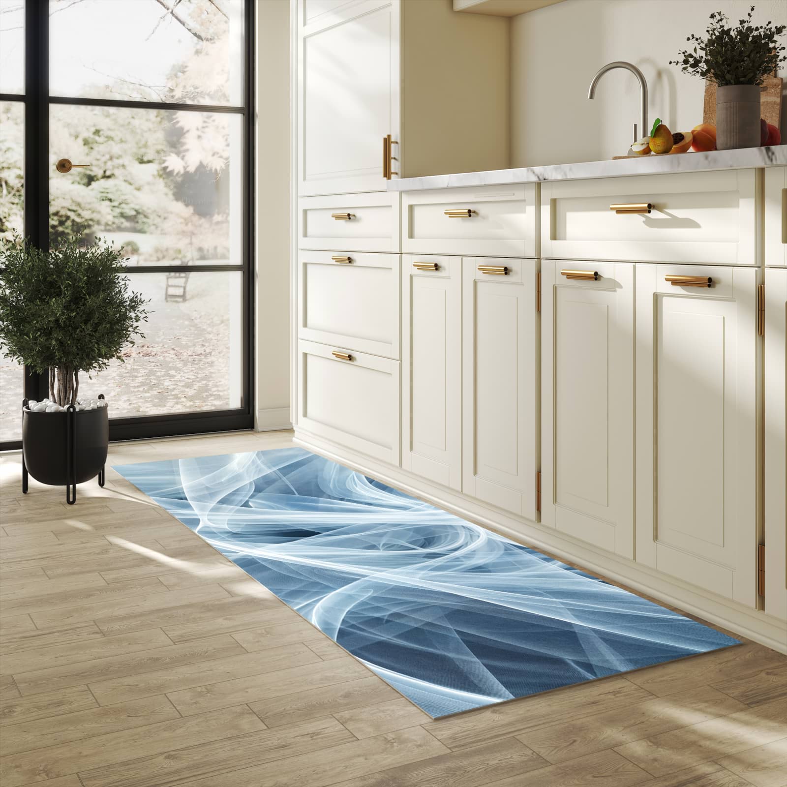 Küchenteppich mit Motiv Transparente Schleier für angenehme Haptik in heller Küche