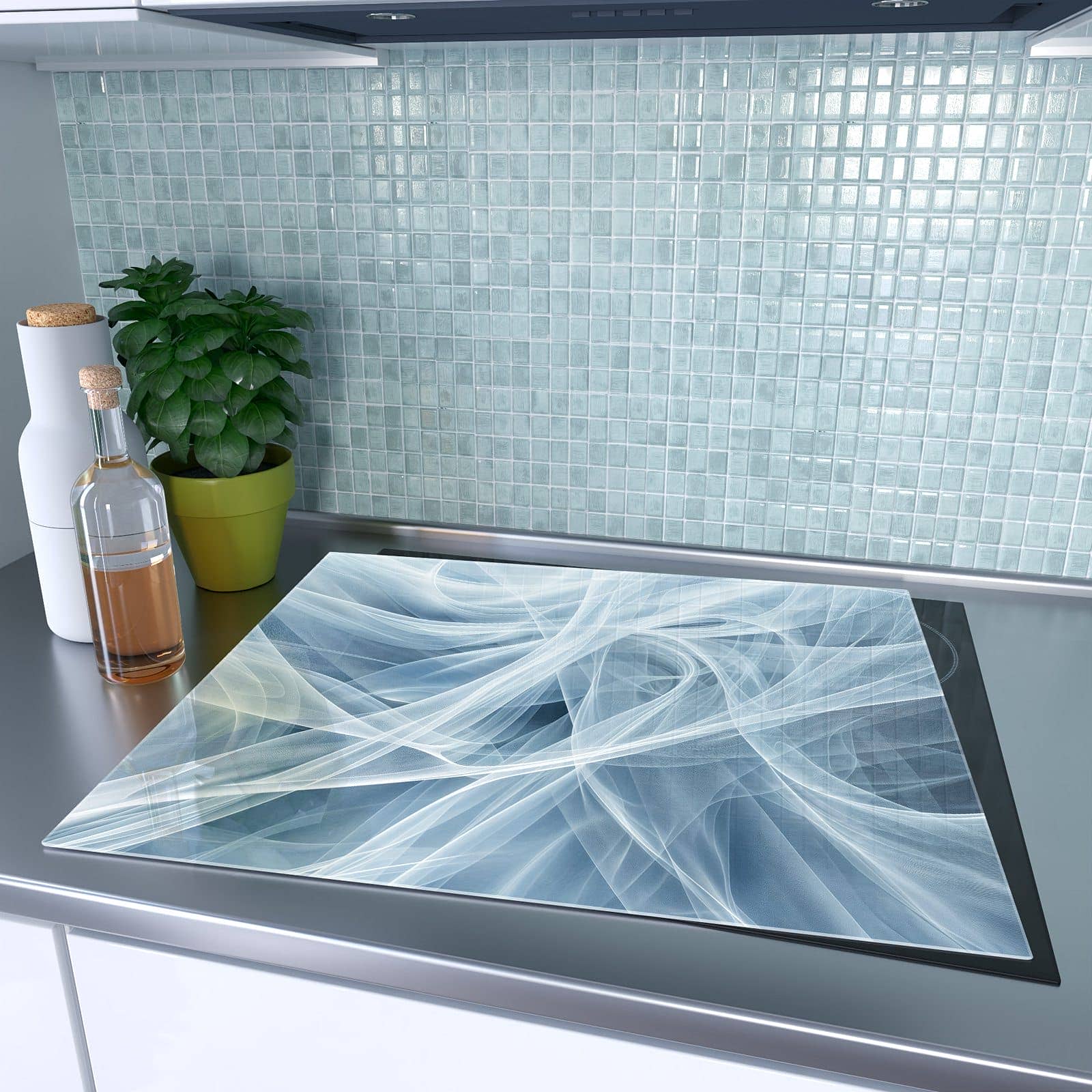 1-teilige Herdabdeckplatte für Ceranfeld mit Transparente Schleier-Motiv in der modernen Küche