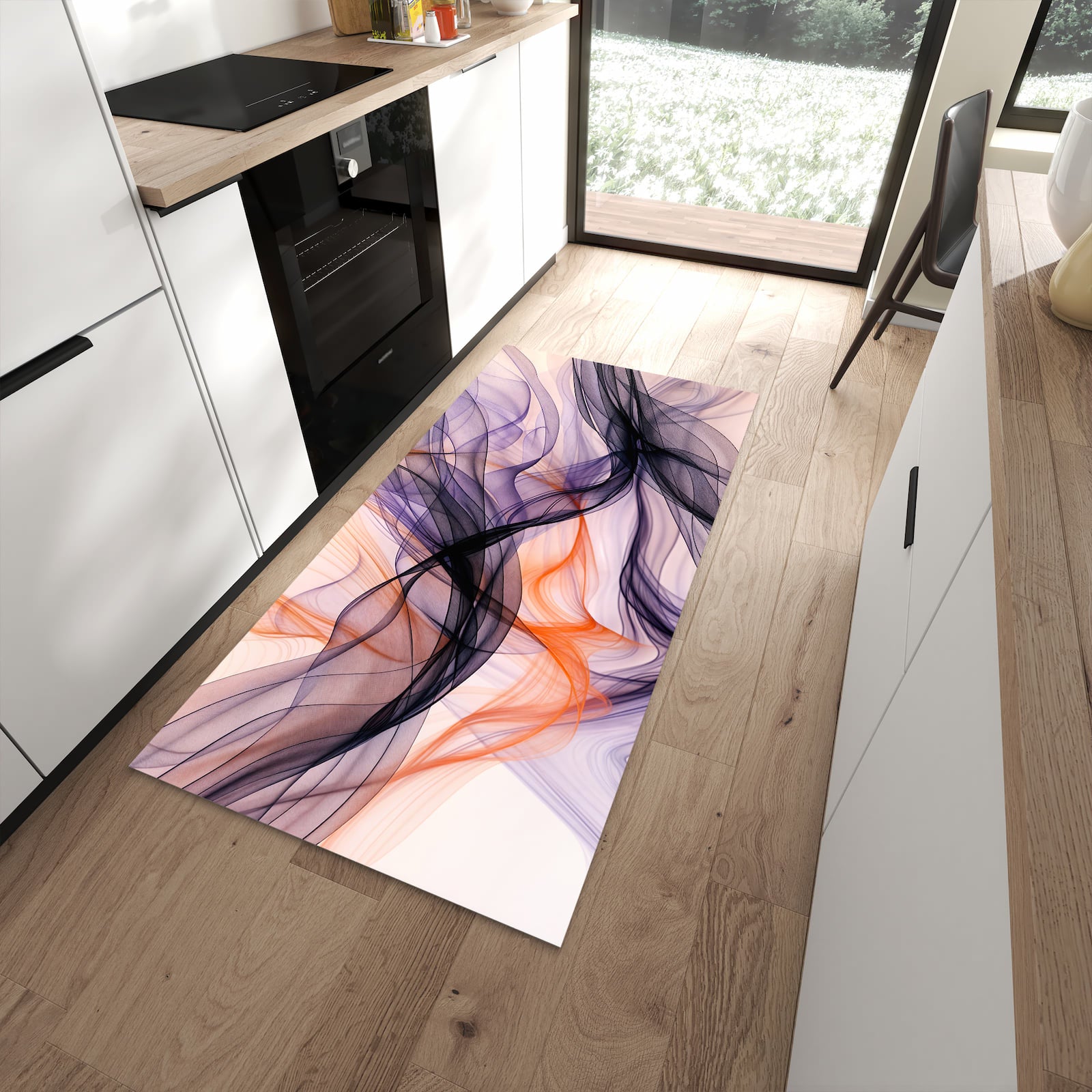 Rutschfester Küchenteppich mit Motiv Abstrakte Bewegung für Trittkomfort in moderner Küche