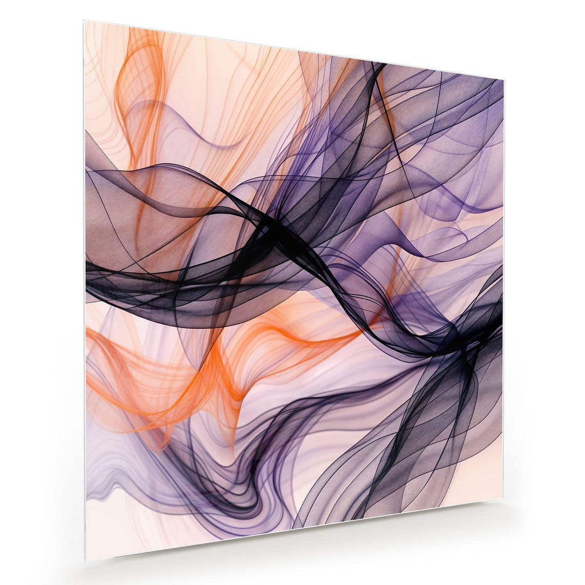 Transparente violette, schwarze und orange Schleier, die sich über cremefarbenem Grund bewegen