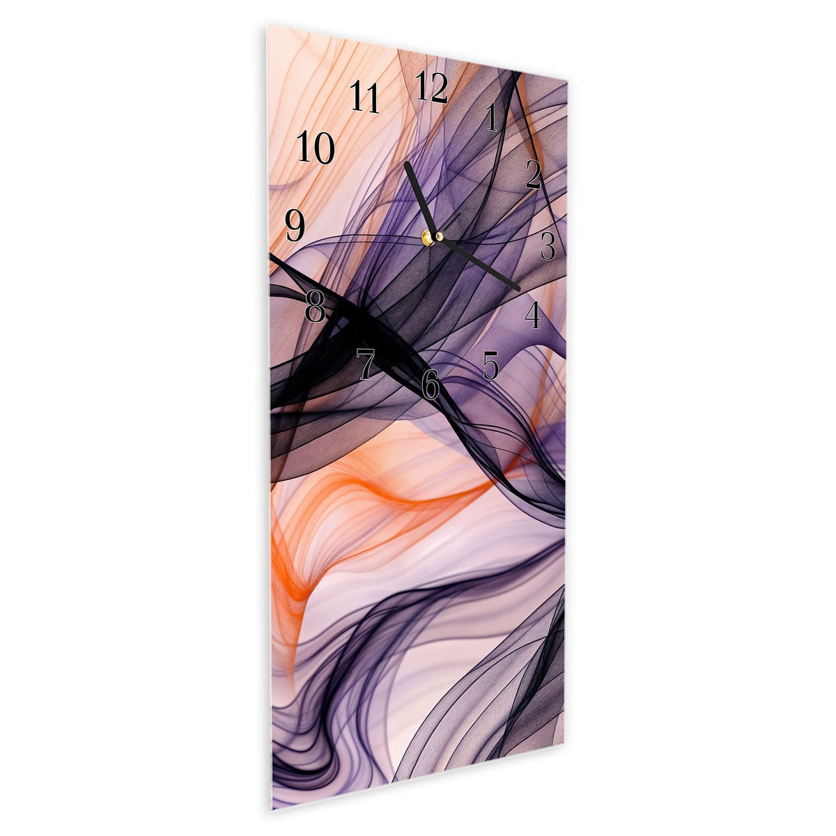 Vormontiert – mit Schwebeeffekt – Wanduhr Abstrakte Bewegung aus Glas – Hochformat 30 × 60 cm