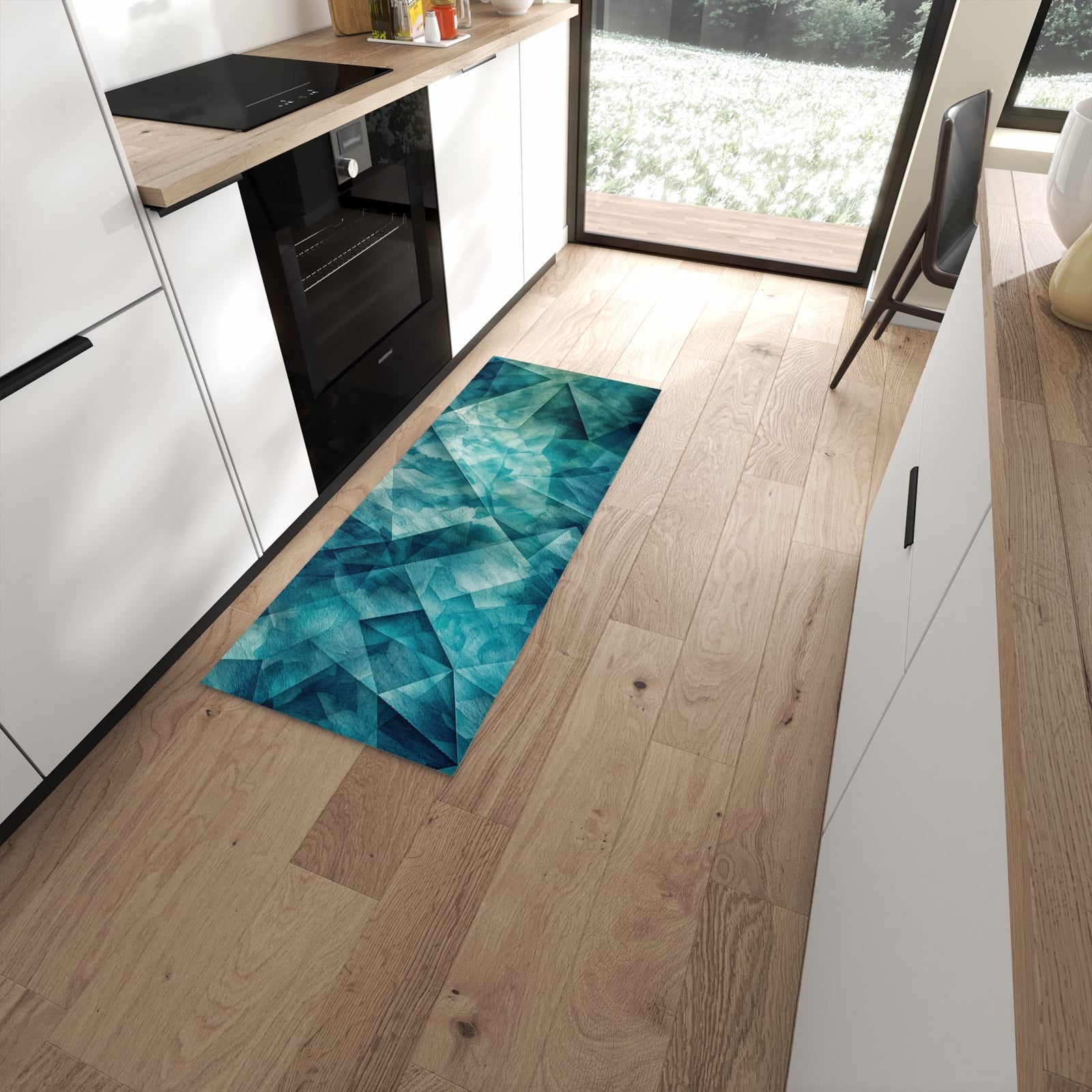 Langlebiger Küchenteppich mit Motiv Abstrakte Geometrie in moderner Küche #grösse_60 x 150 cm