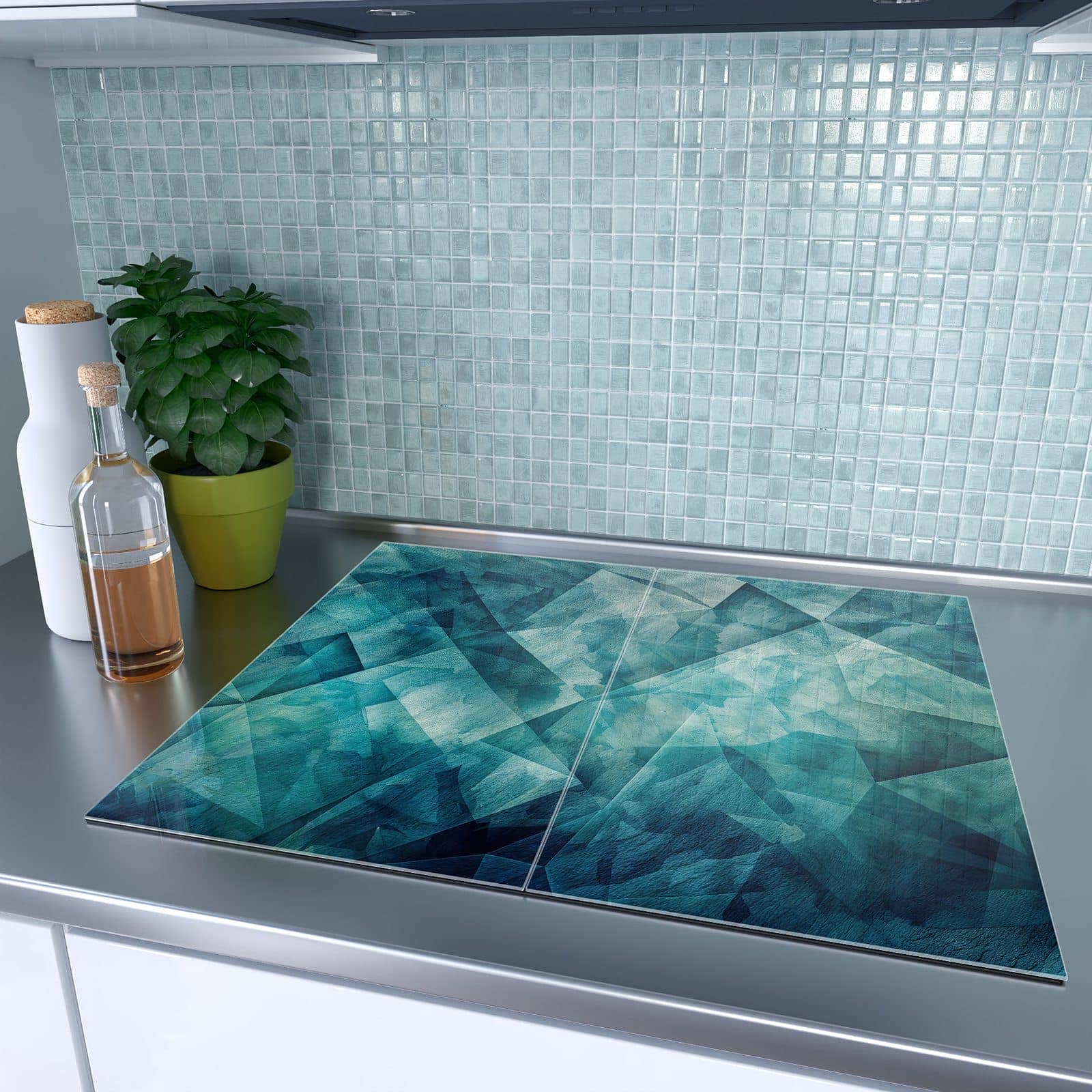 2-teilige Herdabdeckplatten mit Abstrakte Geometrie-Motiv auf dem Ceranfeld
