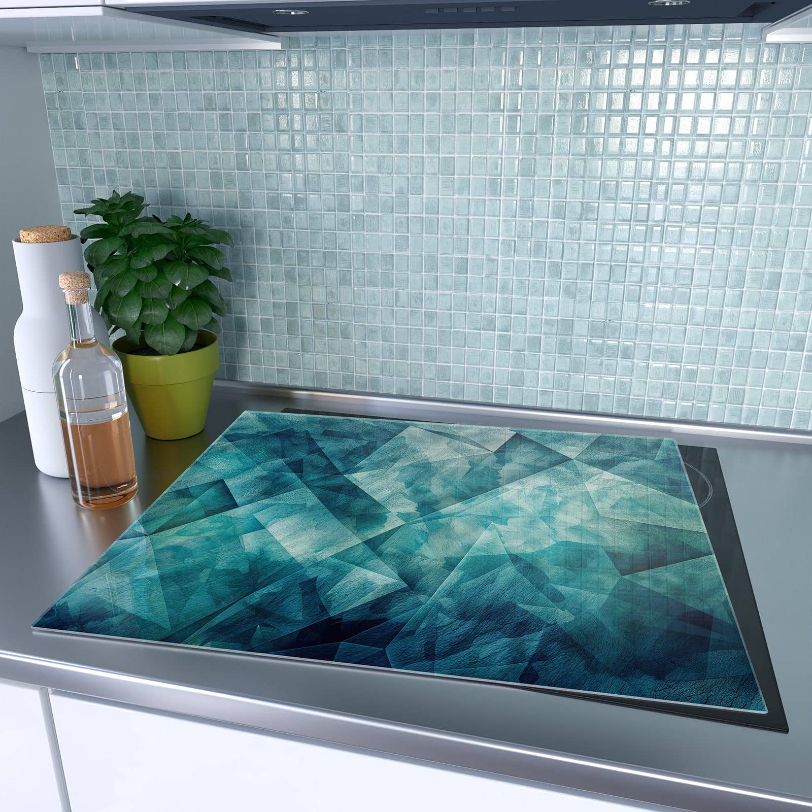 1-teilige Herdabdeckplatte aus Glas mit Abstrakte Geometrie-Motiv auf dem Ceranfeld
