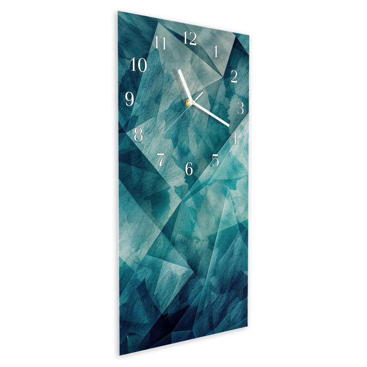 Vormontiert – mit Schwebeeffekt – Wanduhr Abstrakte Geometrie aus Glas – Hochformat 30 × 60 cm