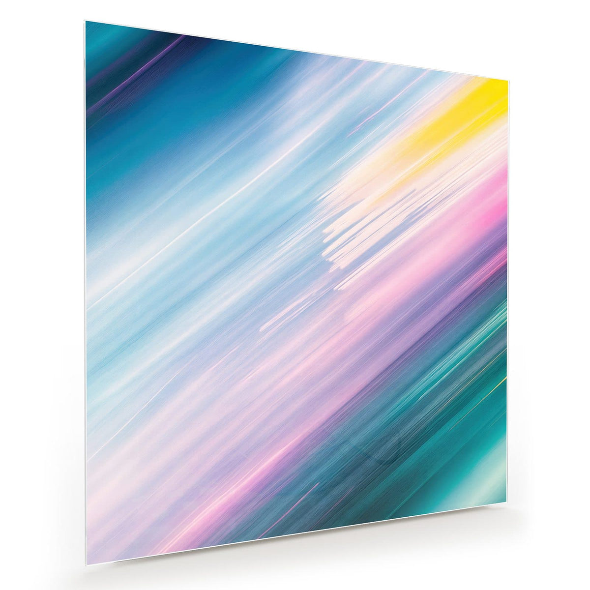 Diagonale, verwischte Lichtstreifen in Türkis, Rosa, Gelb und Violett