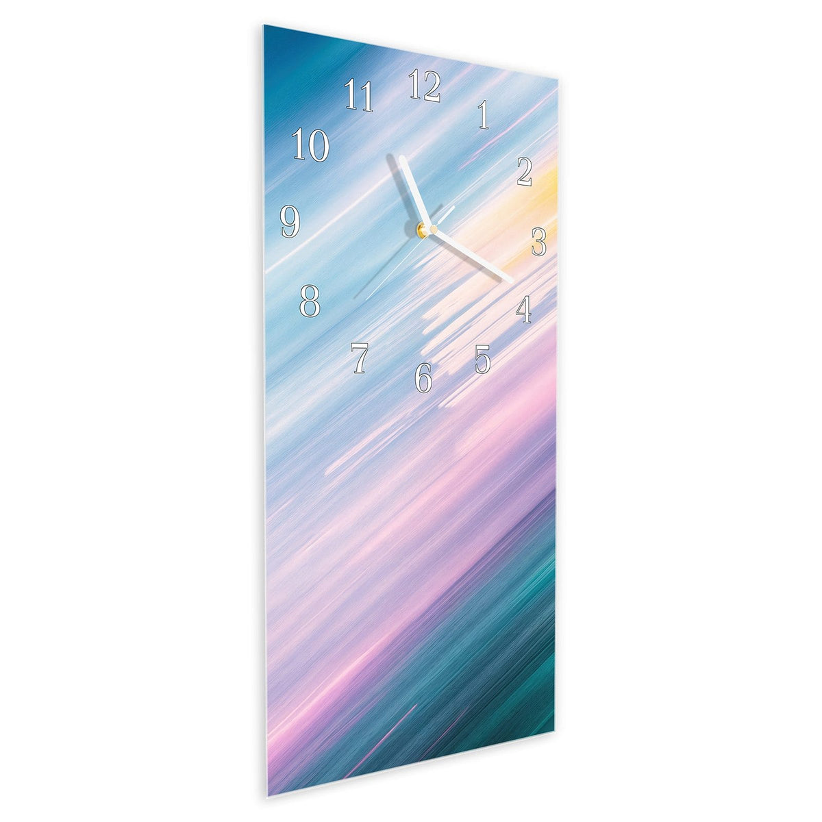 Vormontiert – mit Schwebeeffekt – Wanduhr Farbiges Streifenmuster aus Glas – Hochformat 30 × 60 cm